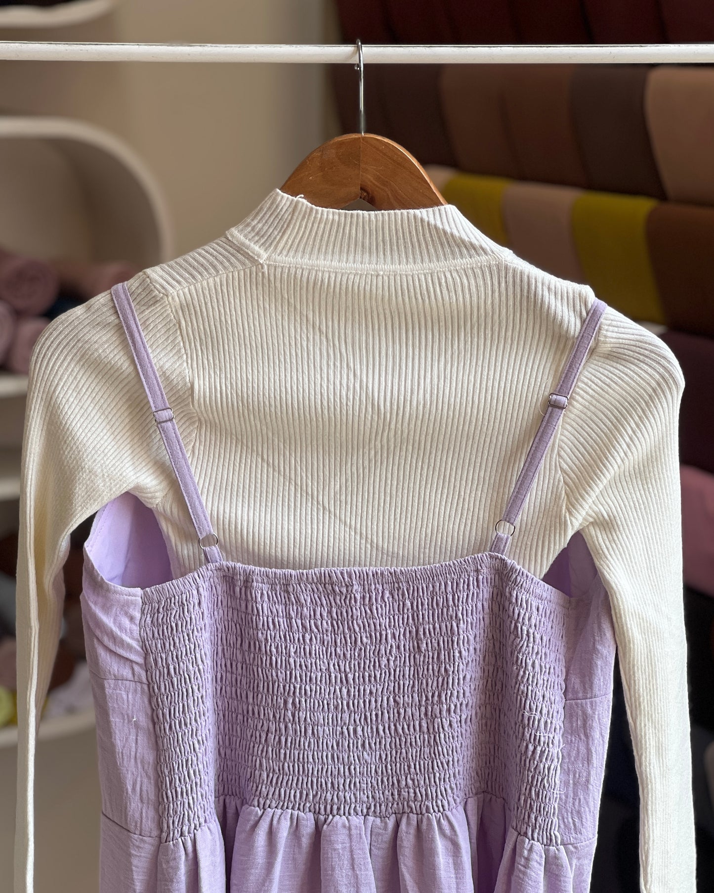 Light purple embroidered pinafore with white inner