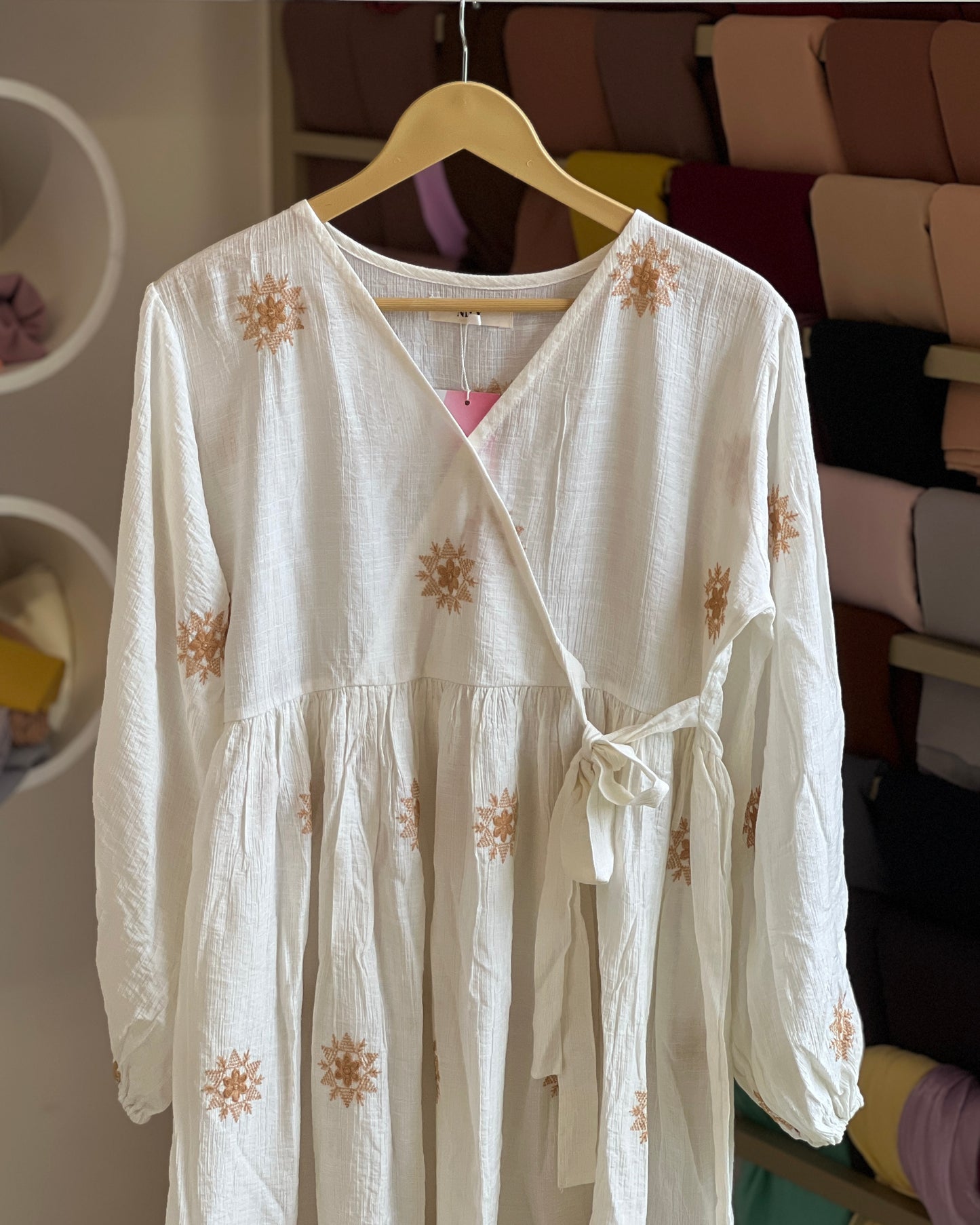 Women’s white boho chic embroidered long dress