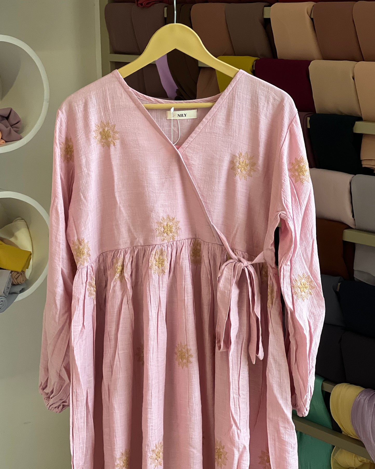 Women’s light pink boho chic embroidered long dress
