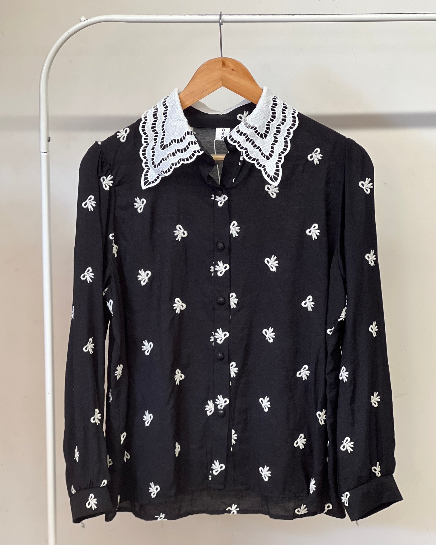 Tela by ash women net lace Peter Pan collar shirt