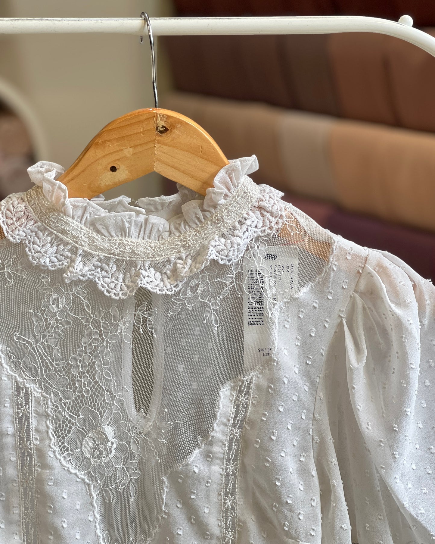 Tela by ash women white ruffle-neck lace blouse