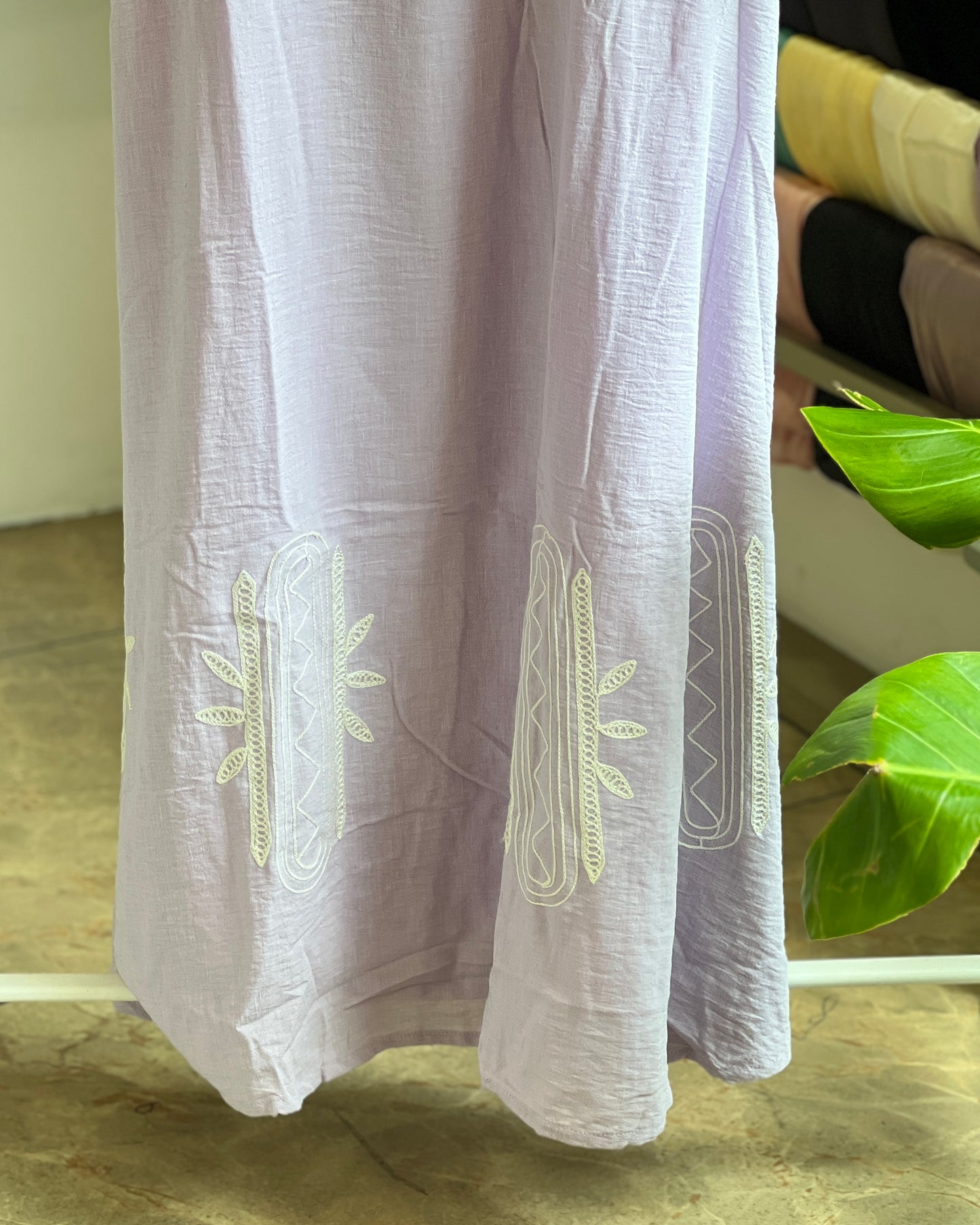 Light purple embroidered pinafore with white inner