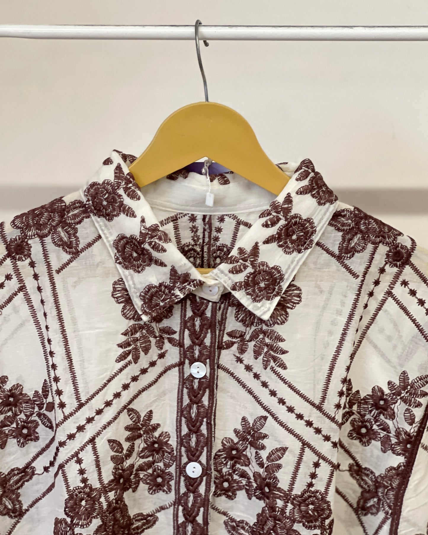 Tela by ash women white shirt with brown embroidery shirt