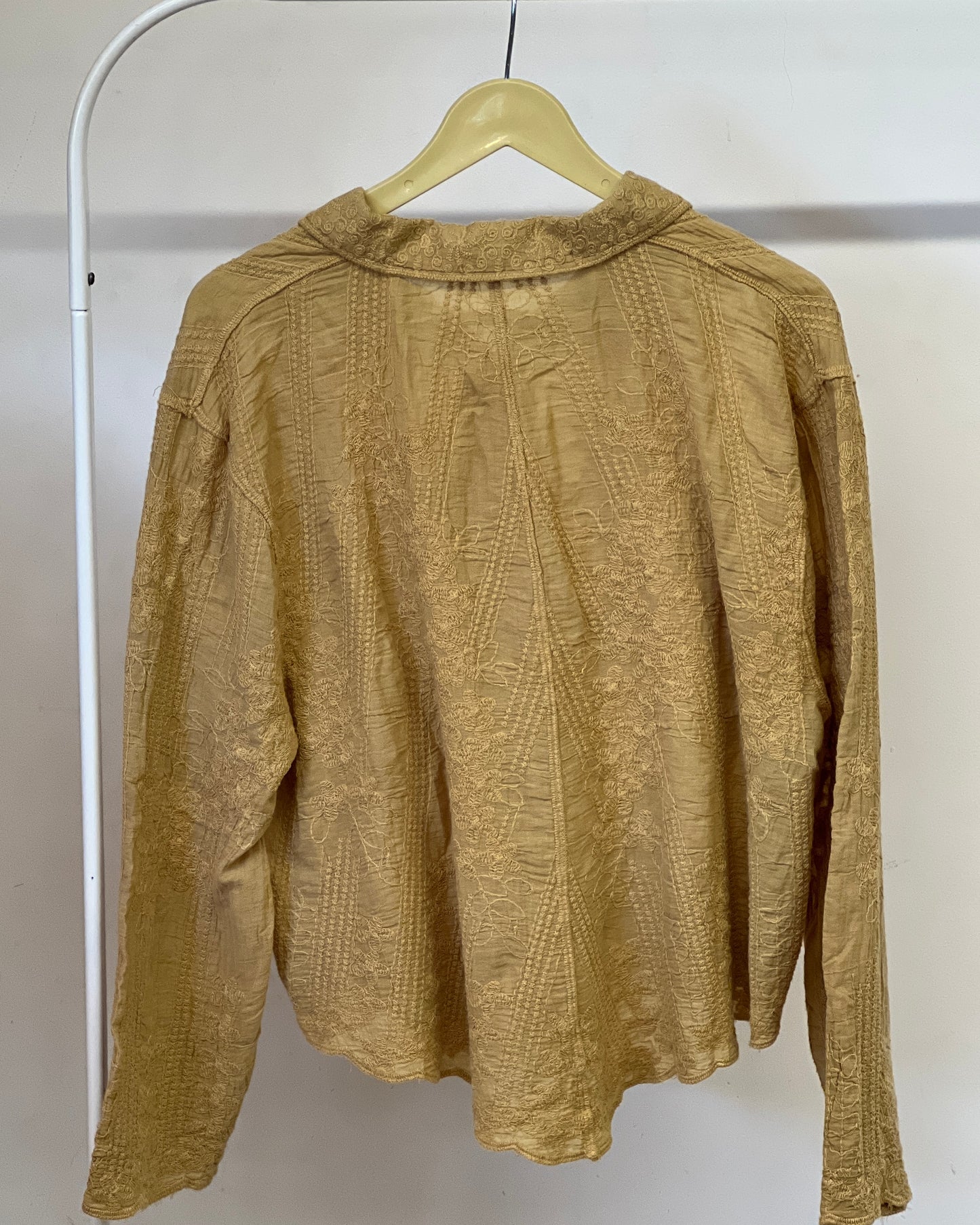 Tela by ash women mustard brown cutwork embroidery shirt