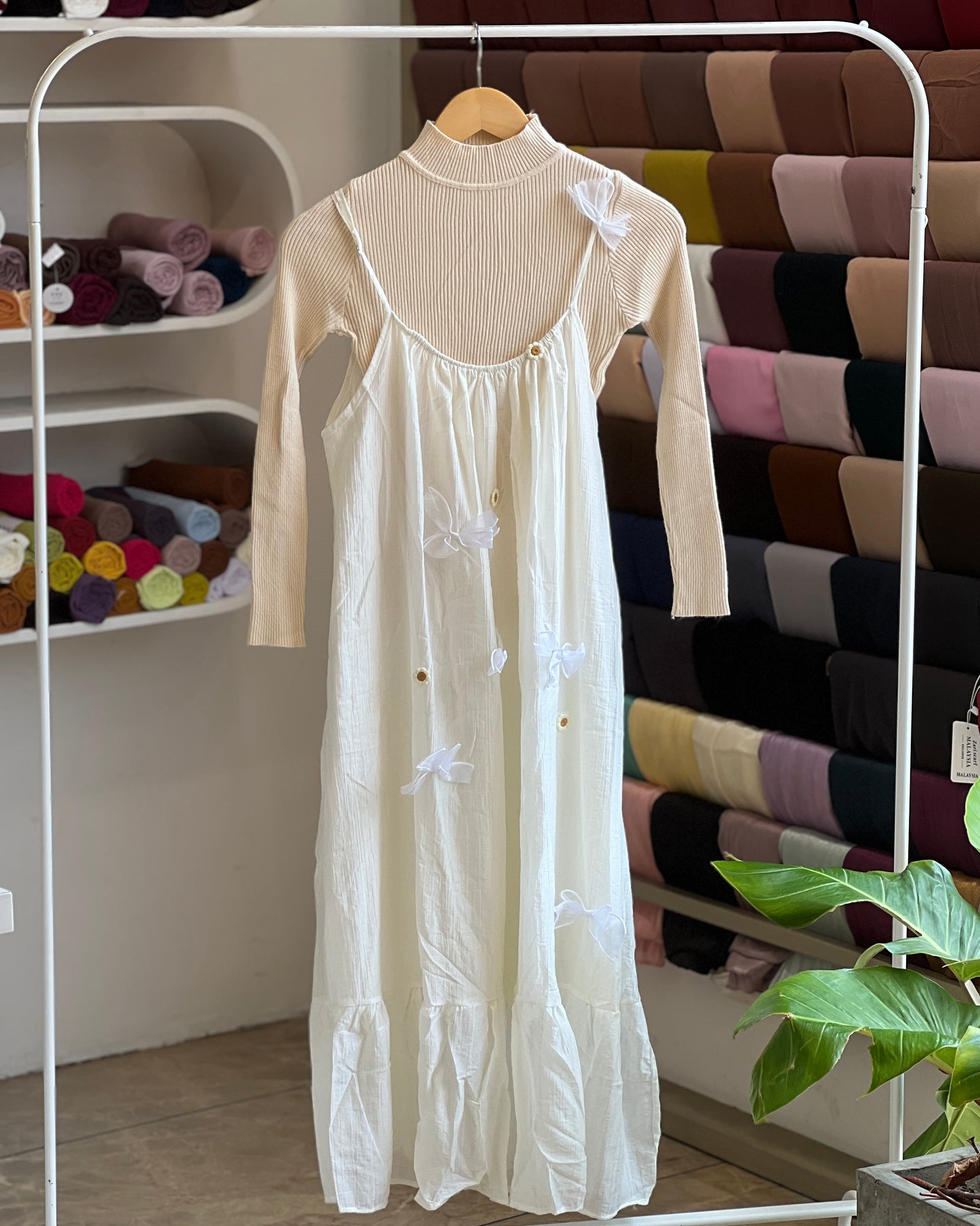 Women’s off-white imported pinafore