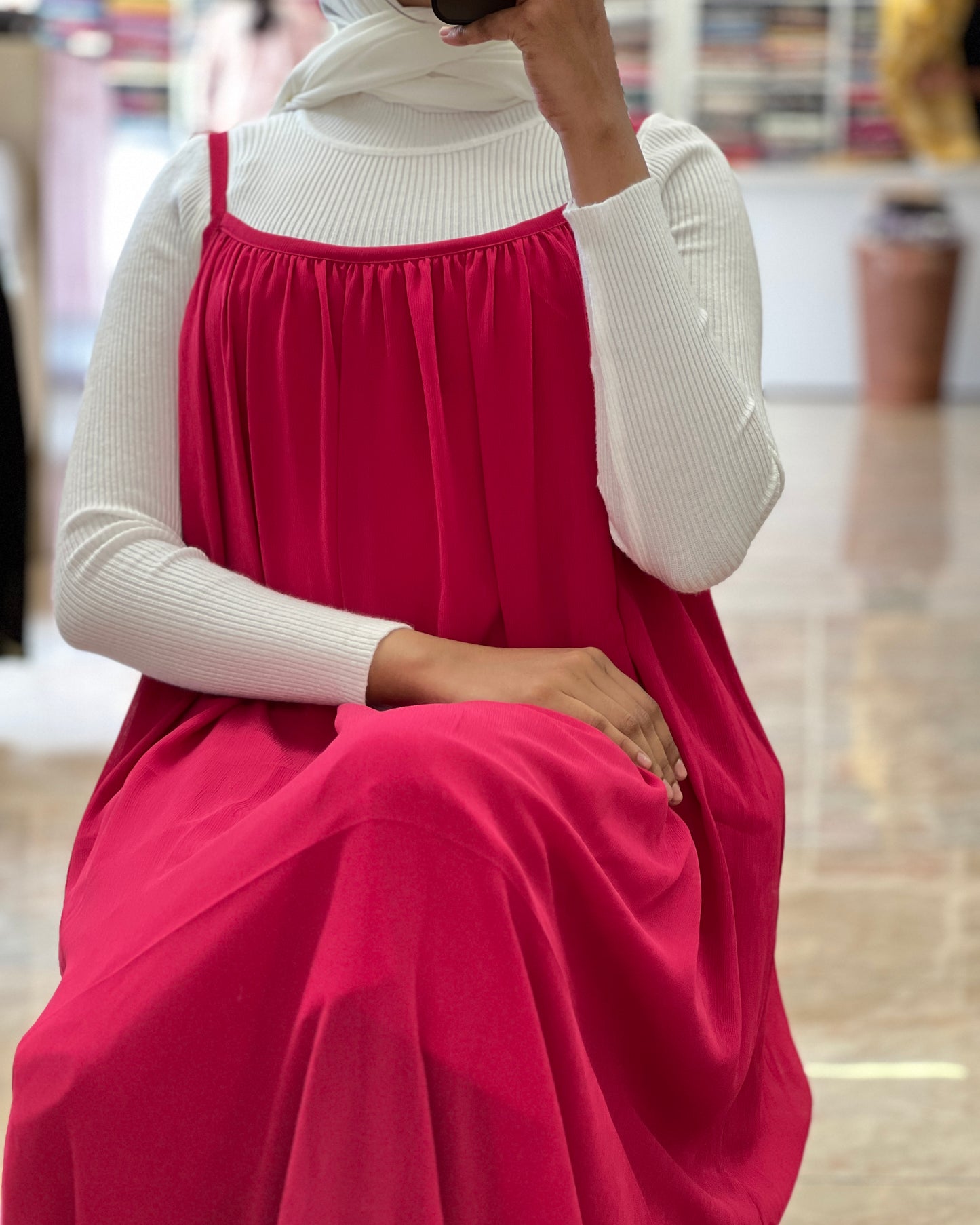Tela by ash women free size plain chiffon pinafore dress with inner