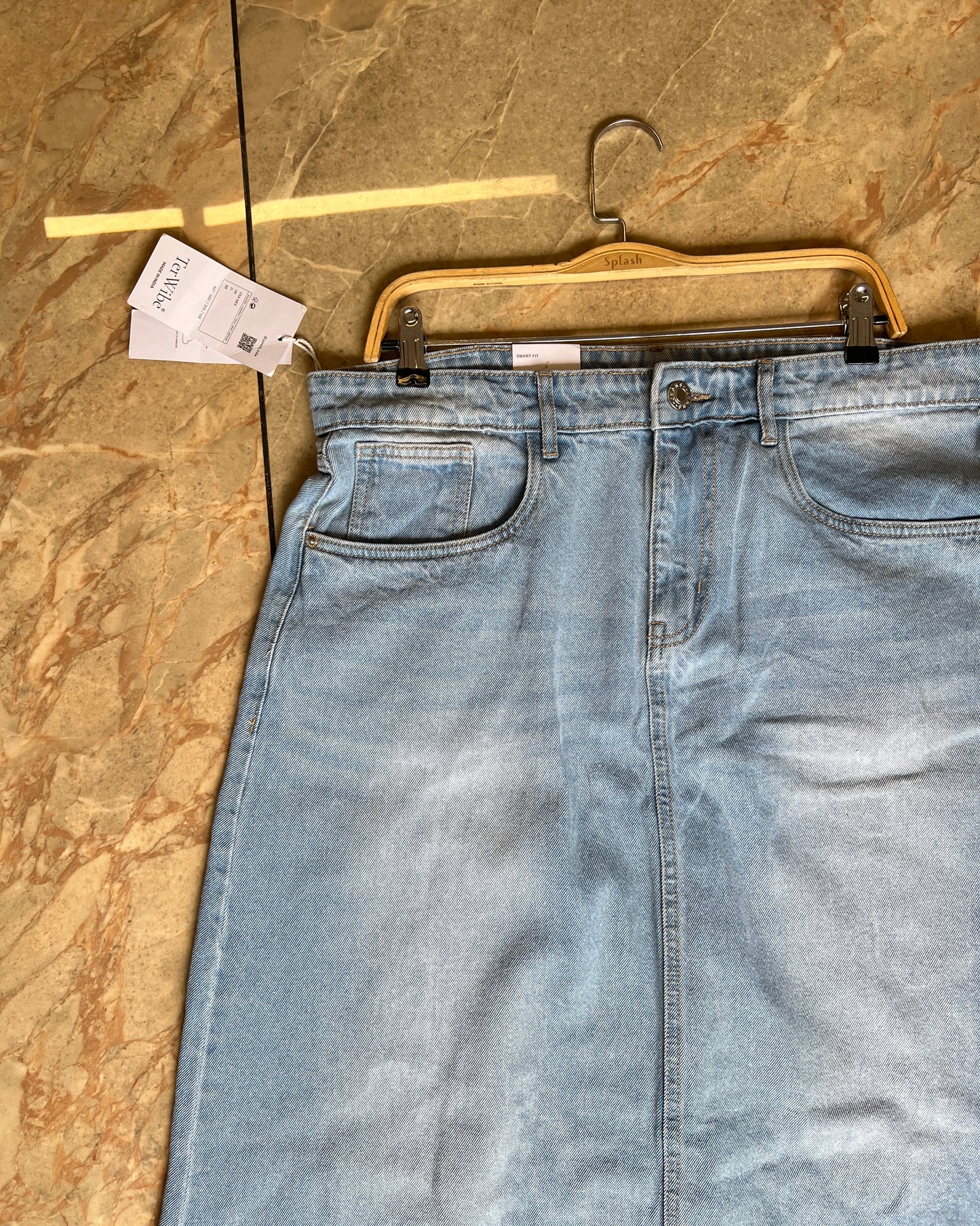Tela by ash women straight fit light blue skirt