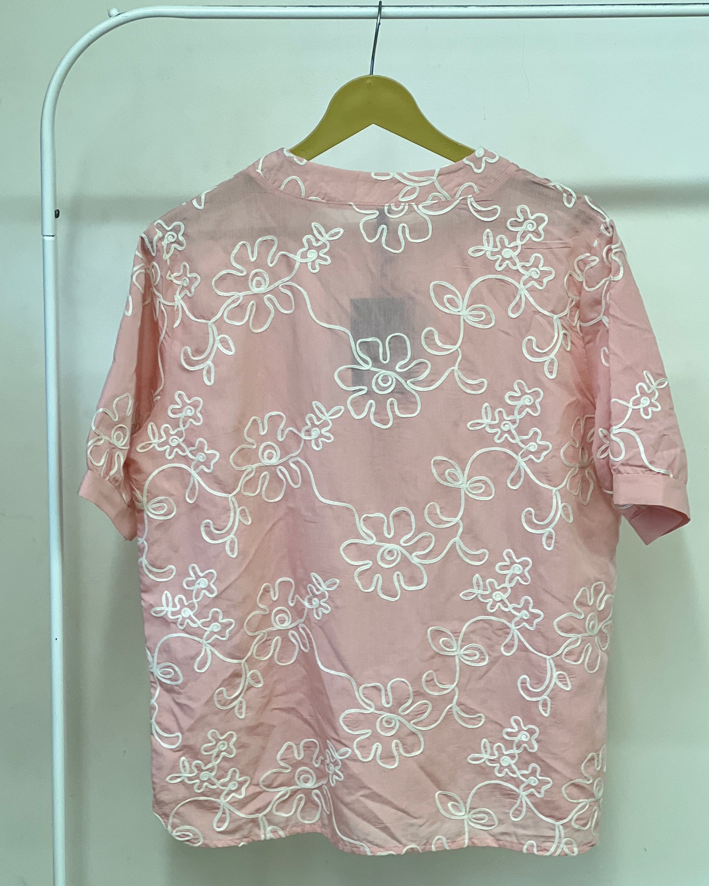 Tela by ash women pink short-sleeved top with white embroidery
