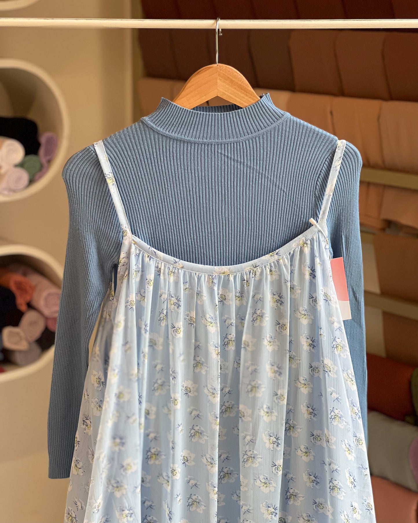 Tela by ash women blue print pinafore with inner