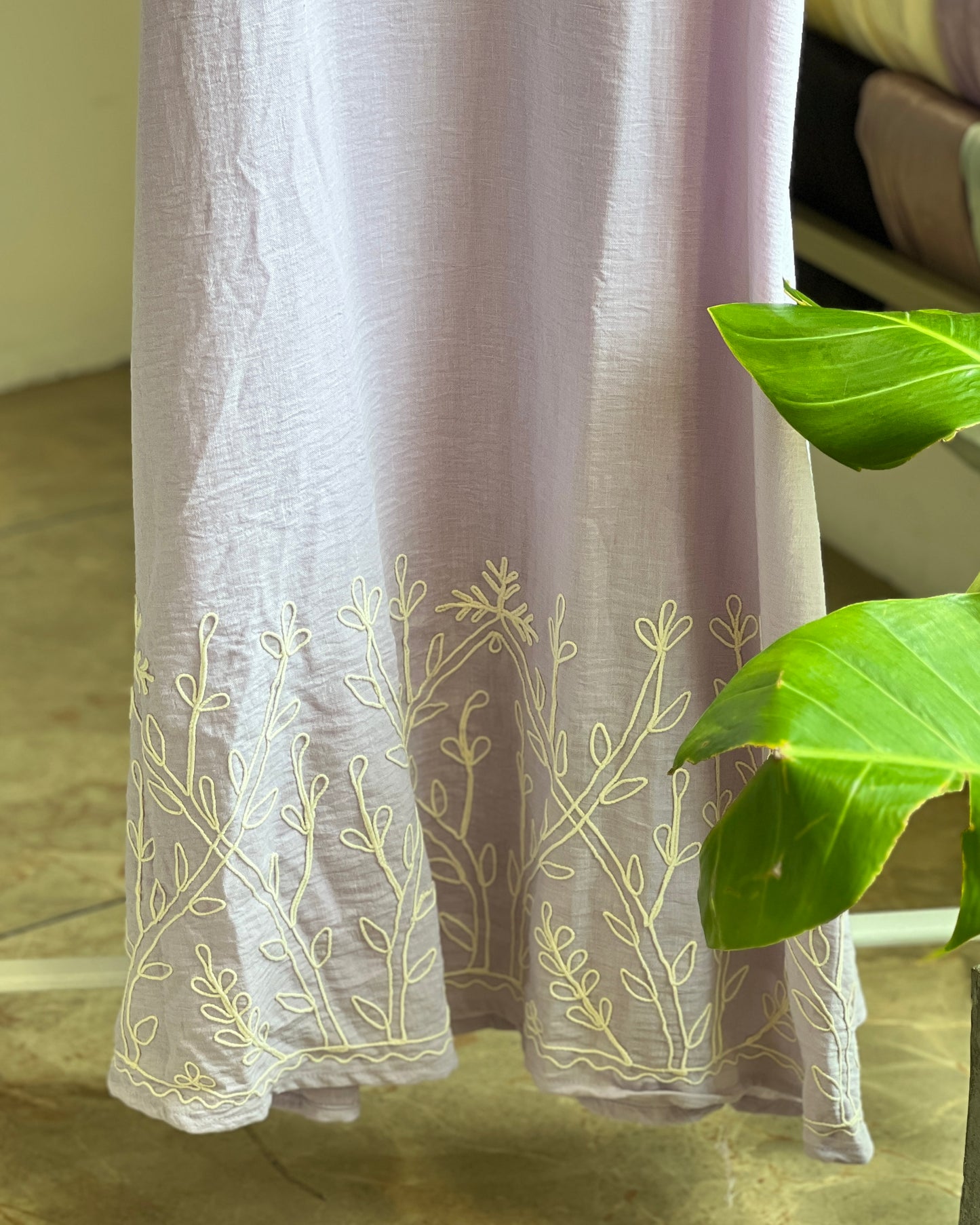 Light purple embroidered pinafore with white inner