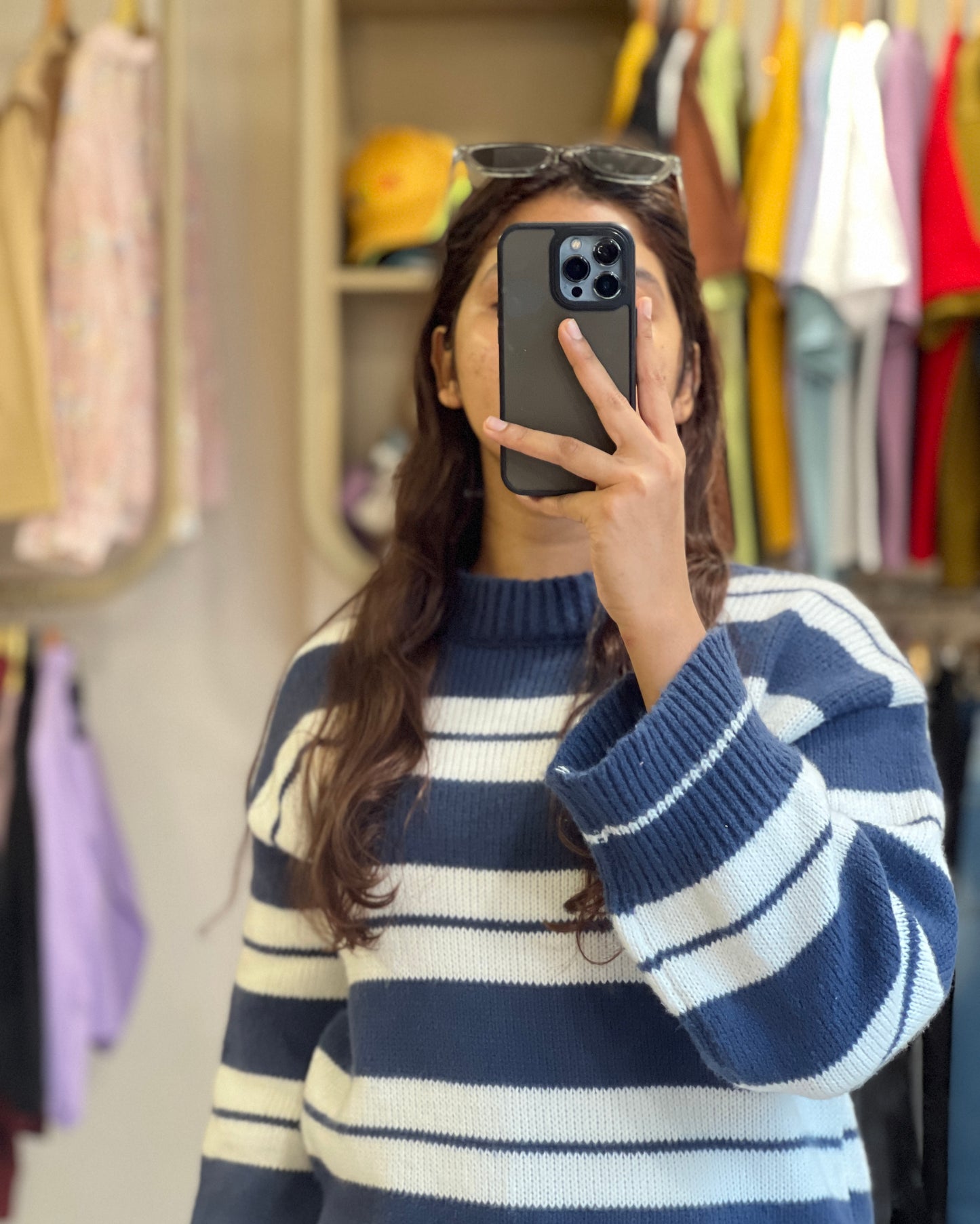 Tela by ash long blue white stripes sweater