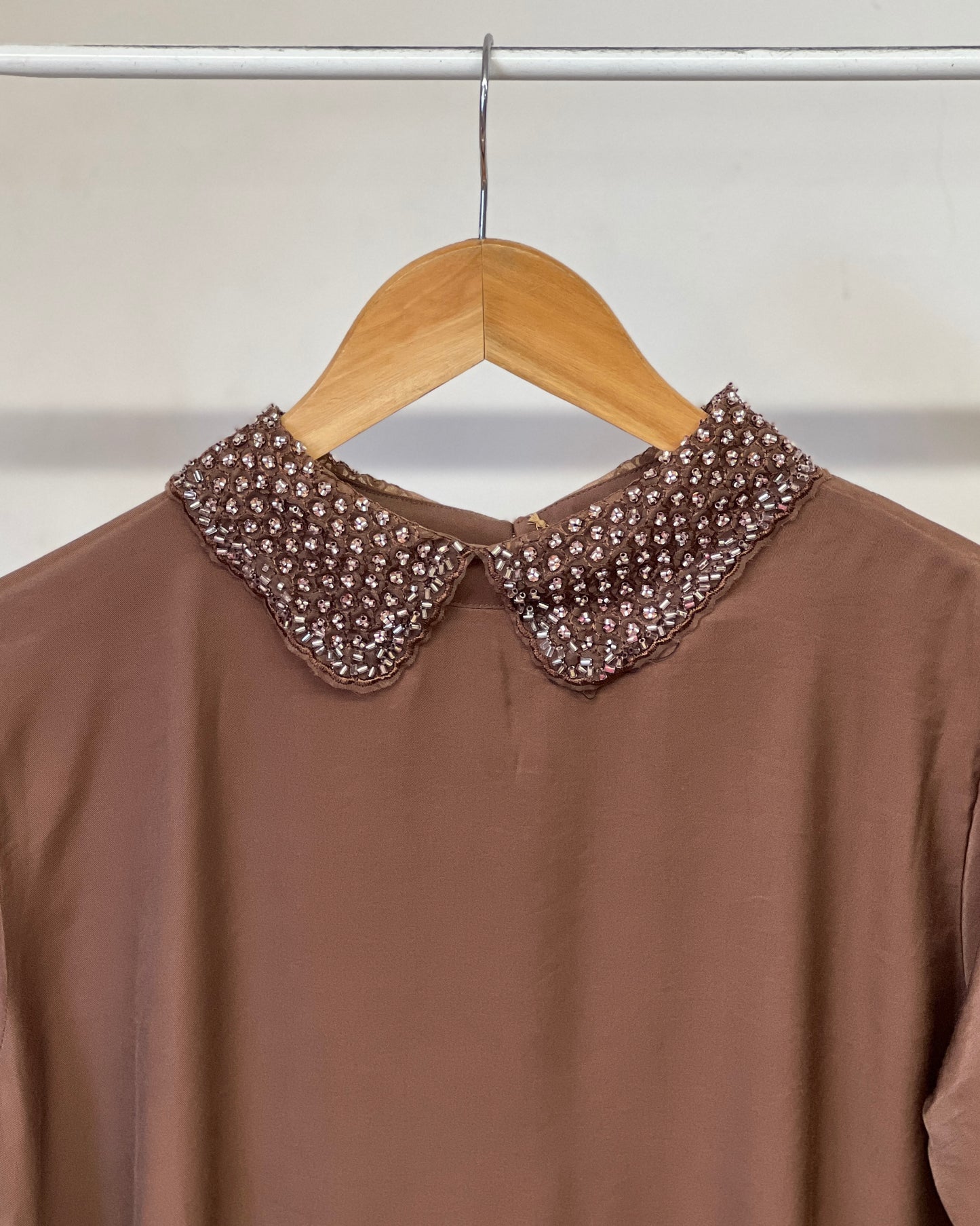 Tela by ash women brown colour beads Peter Pan collar top