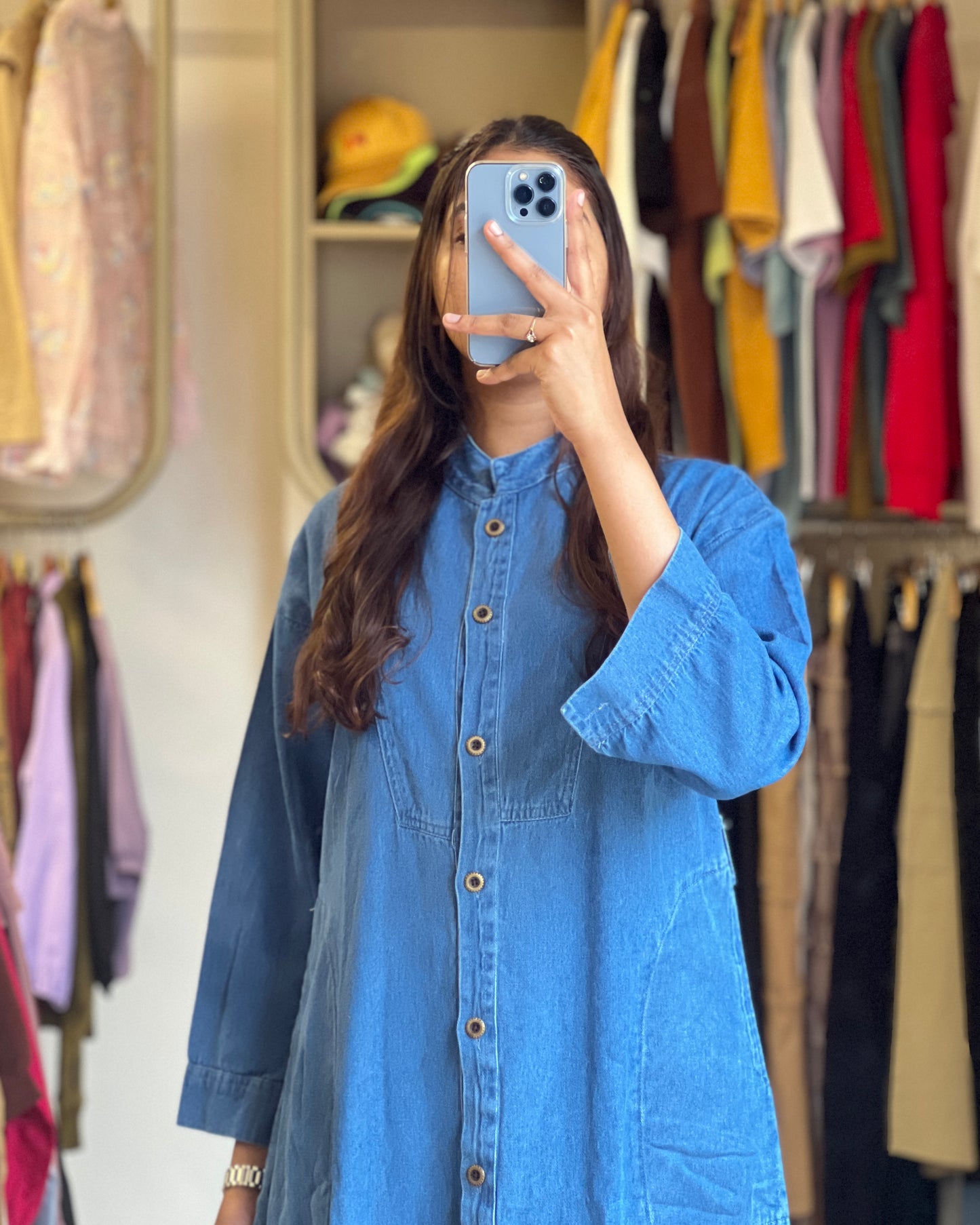 Tela by ash women blue denim gown
