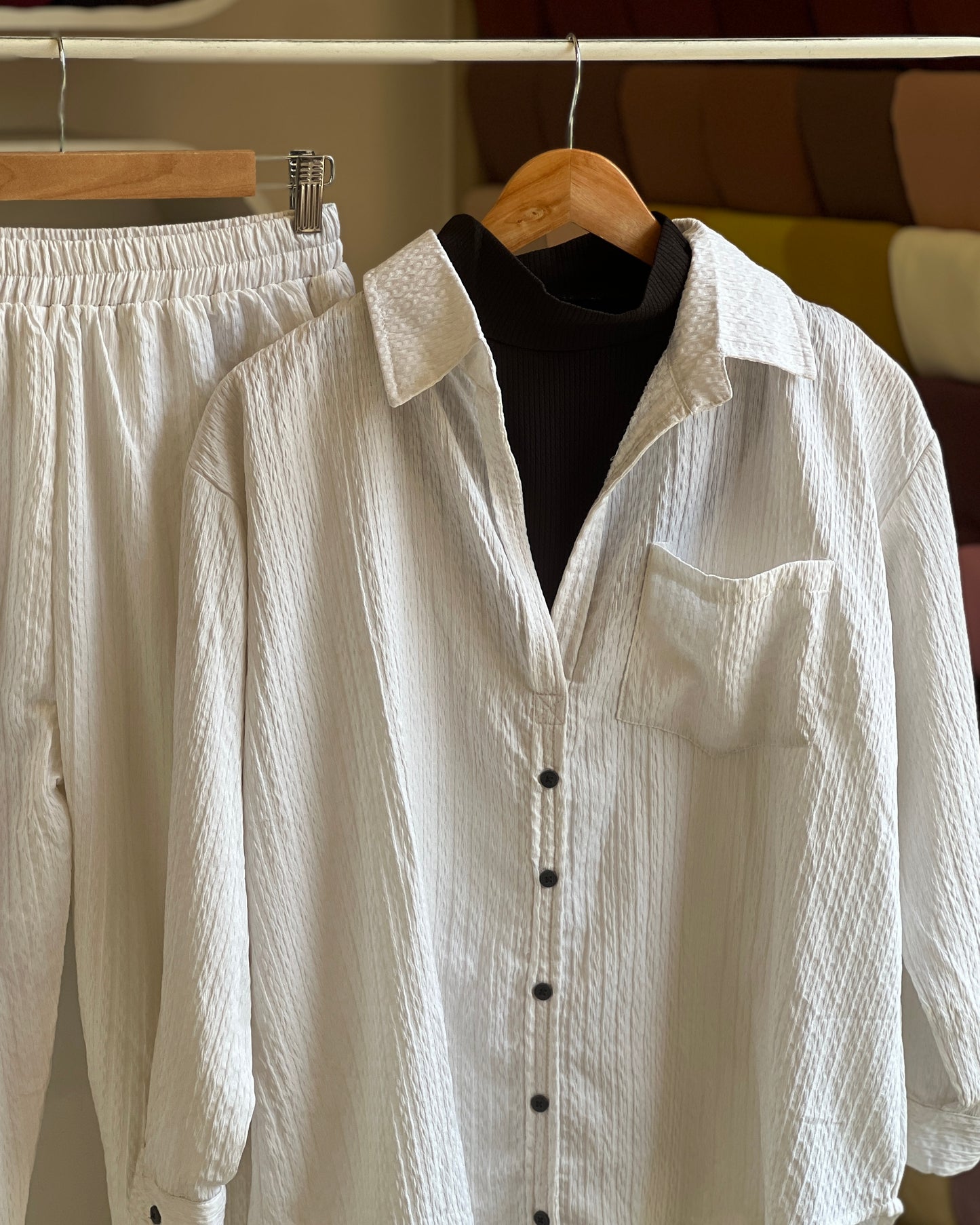Casual ribbed white co-ord set