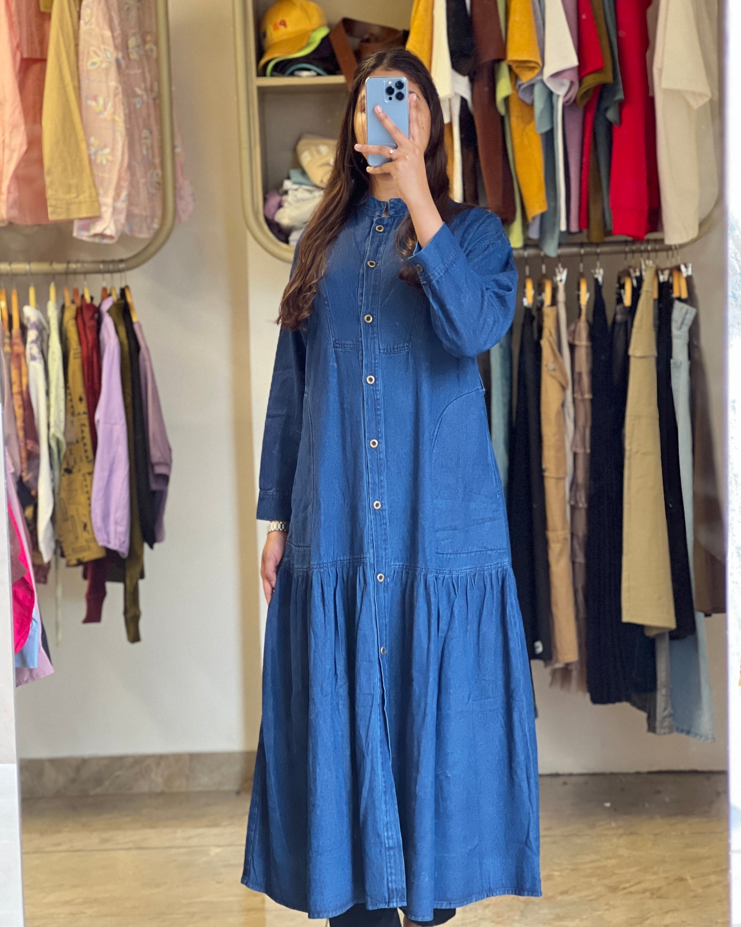 Tela by ash women blue denim gown