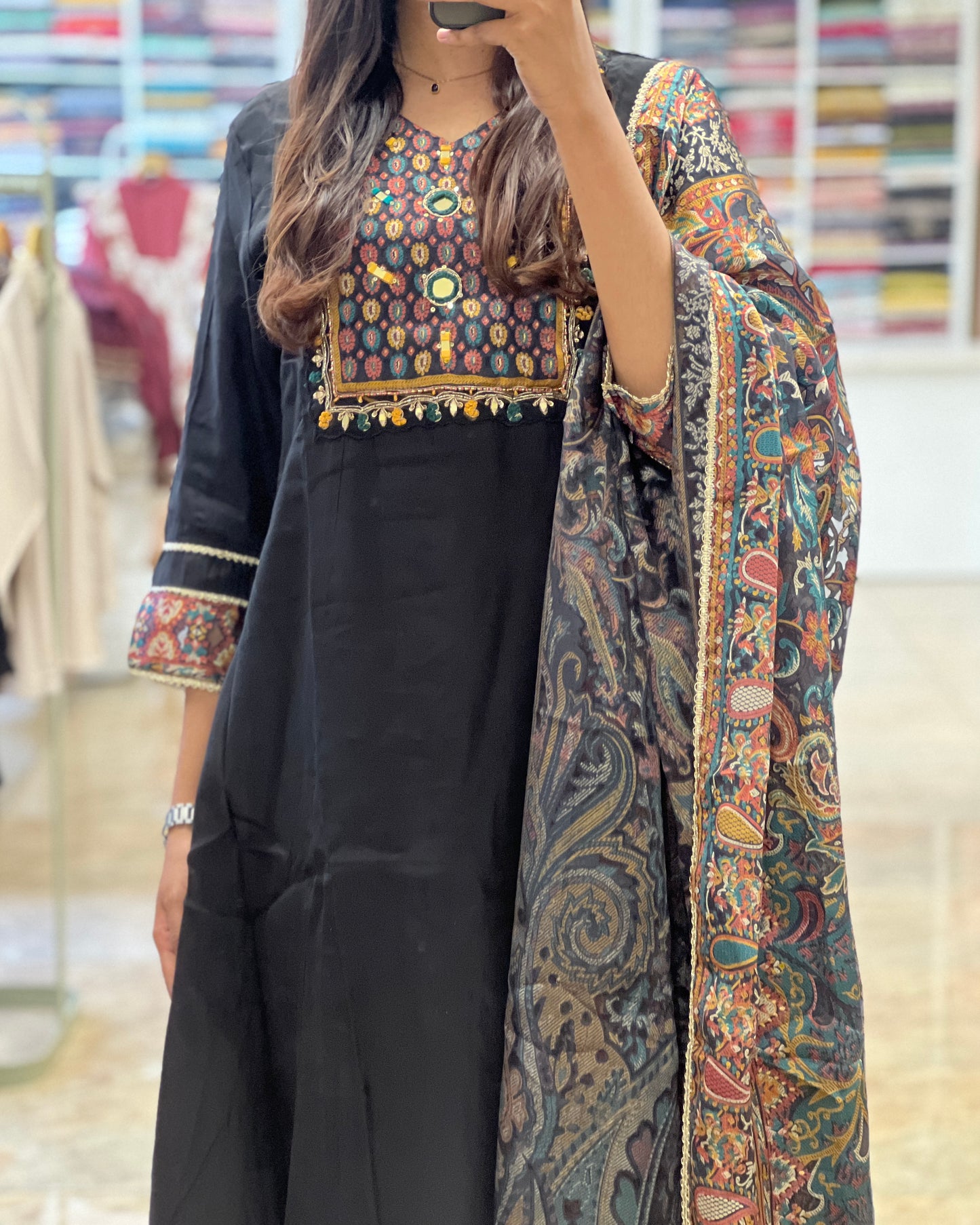 Tela by ash women black Anarkali suit set