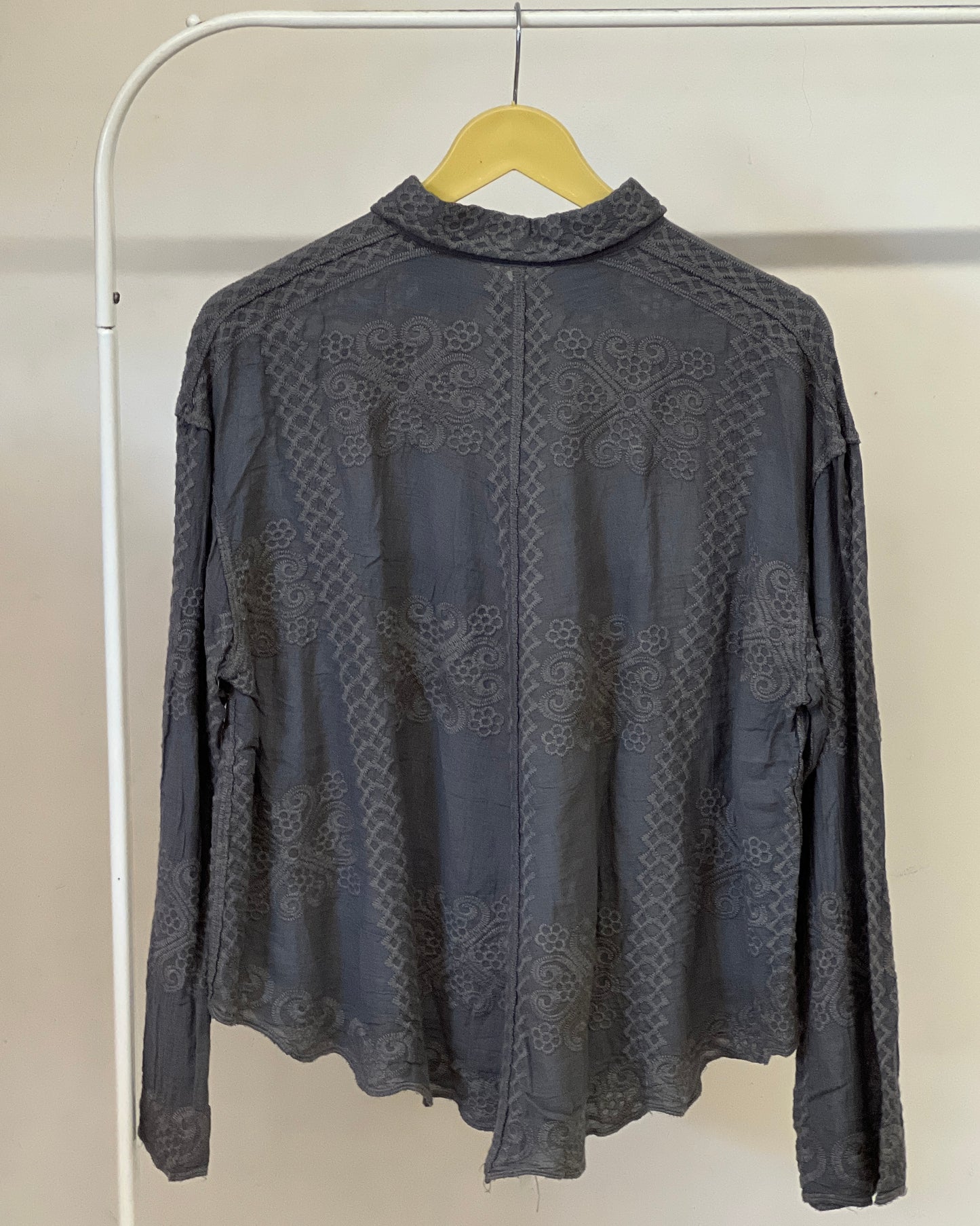 Tela by ash women dark grey cutwork embroidery shirt