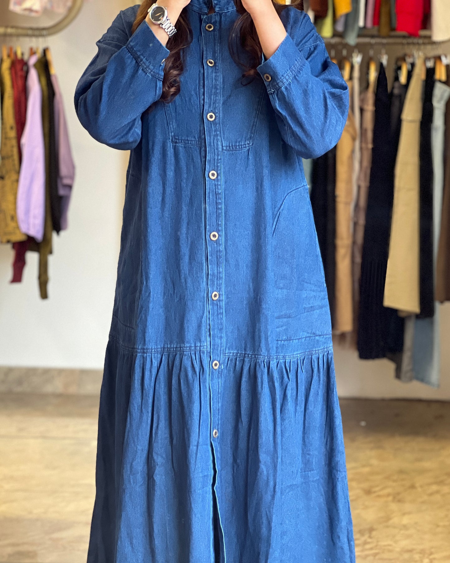 Tela by ash women blue denim gown