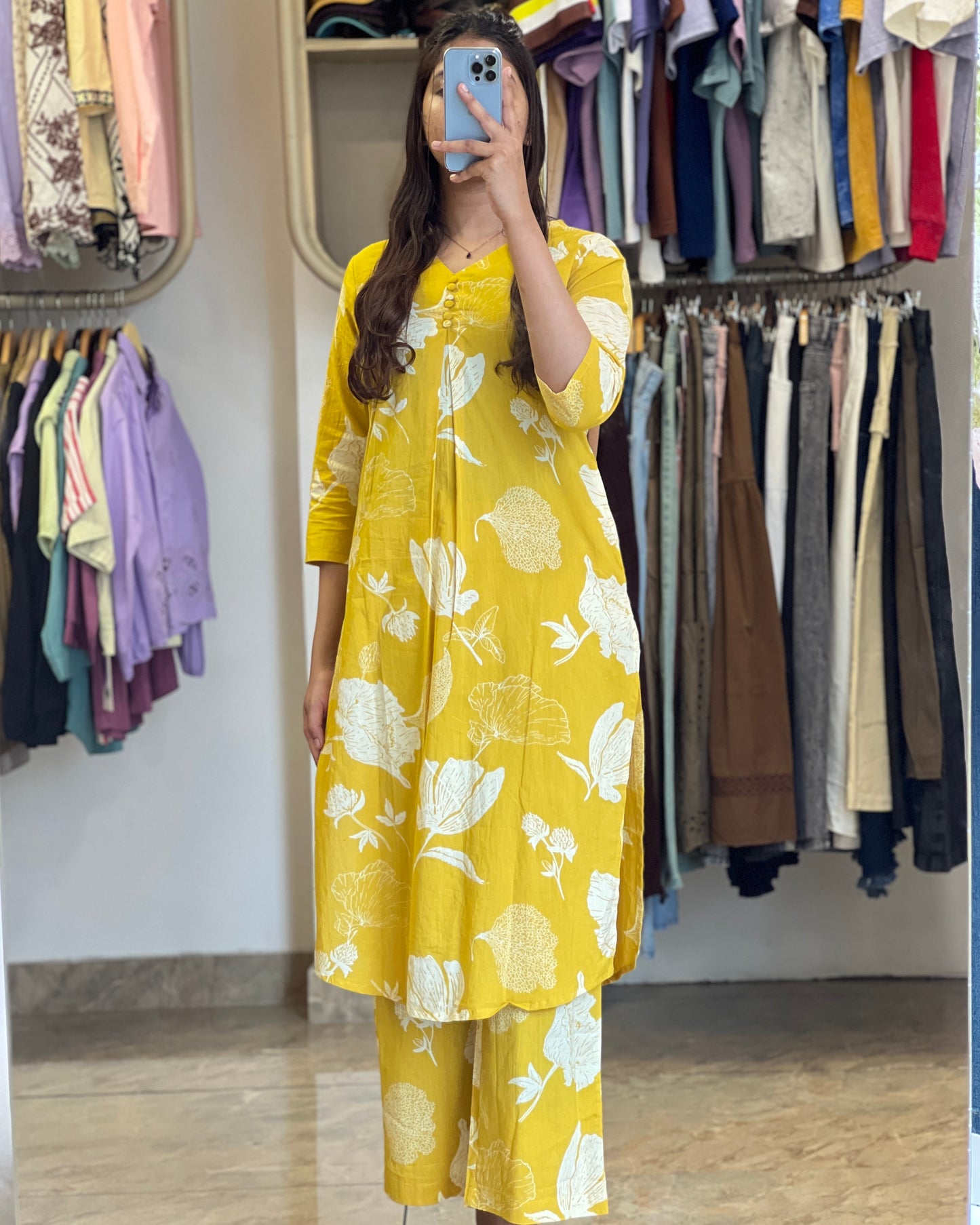 Yellow floral print loungewear co-ord set