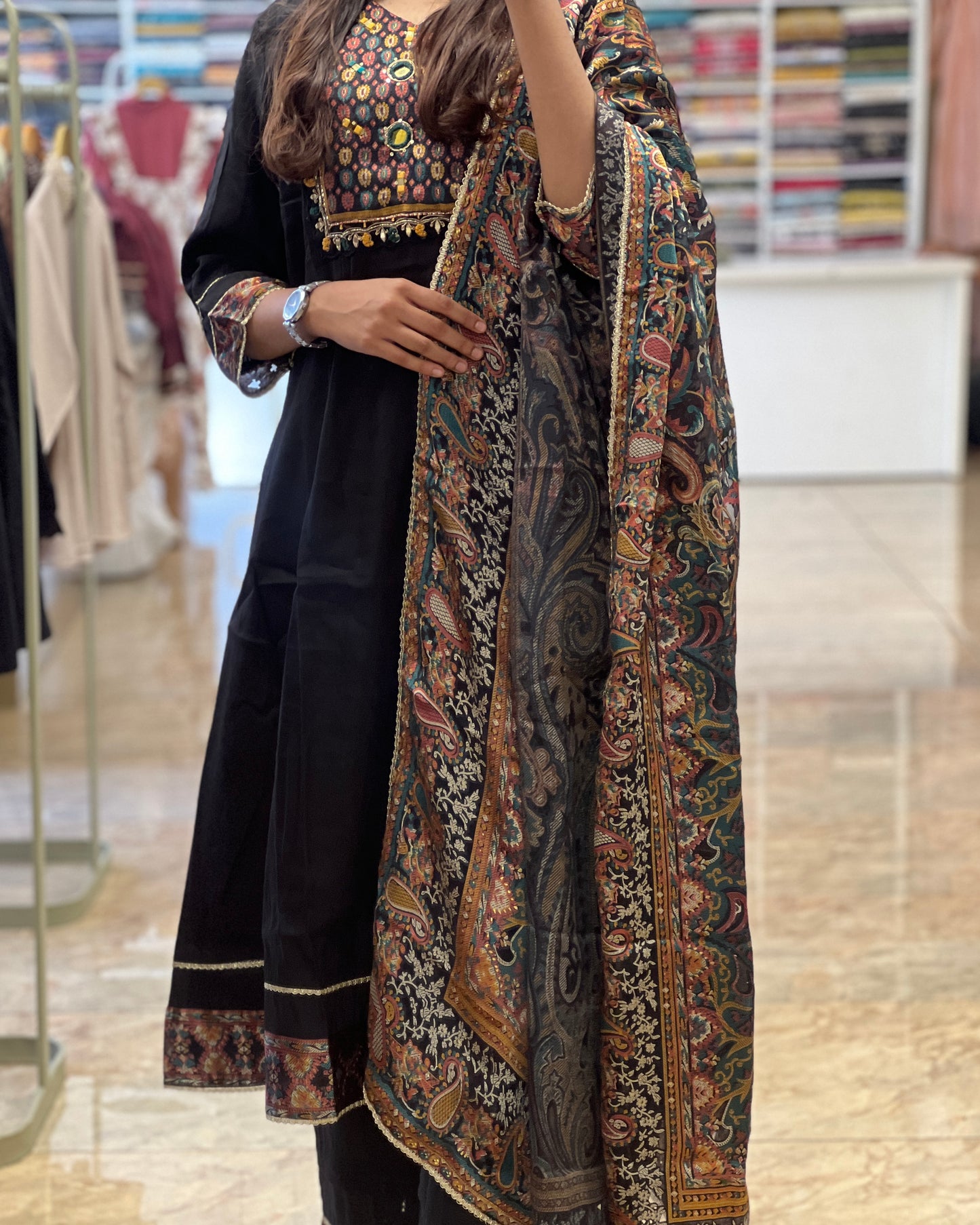 Tela by ash women black Anarkali suit set