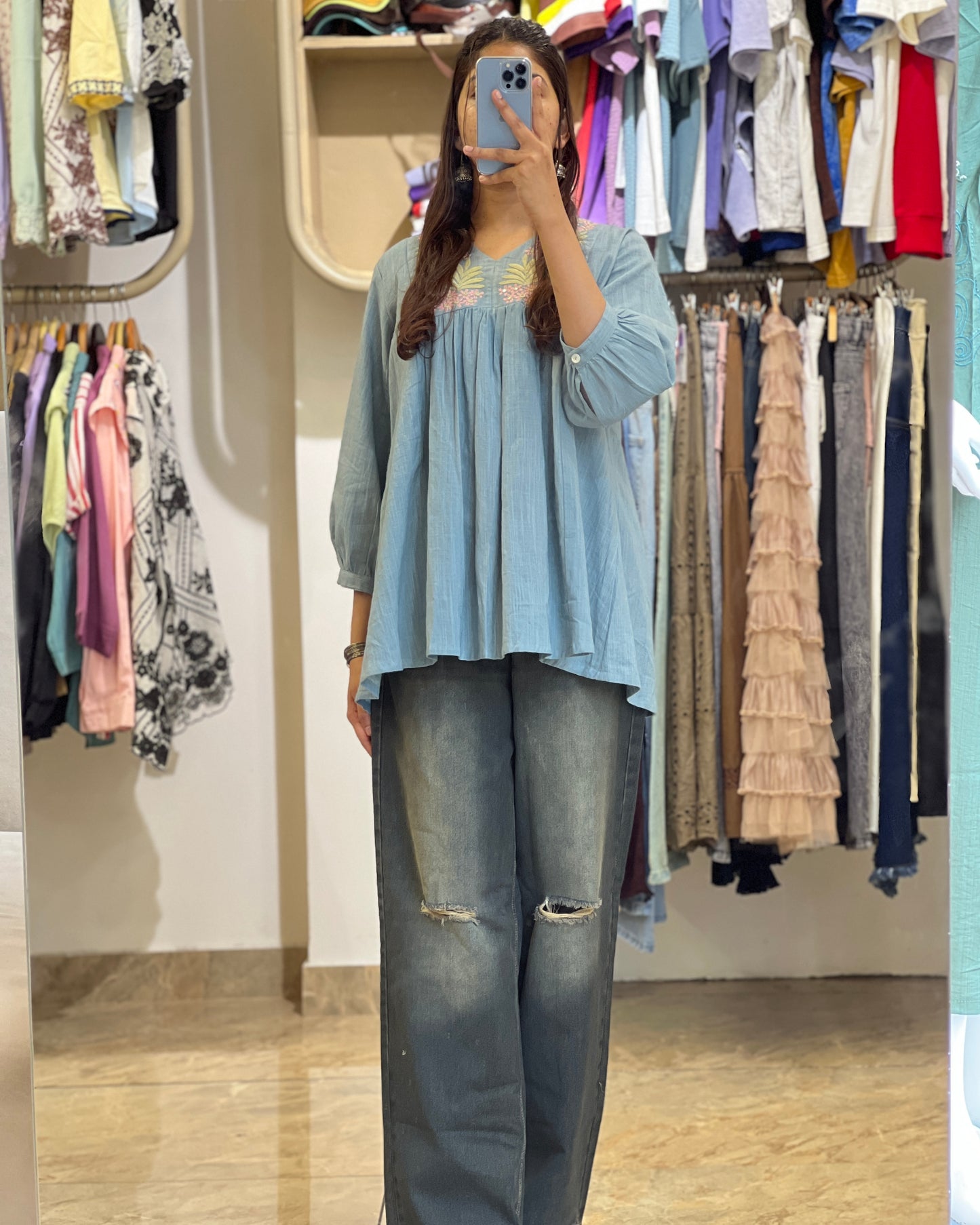 Tela by ash women sky blue short top