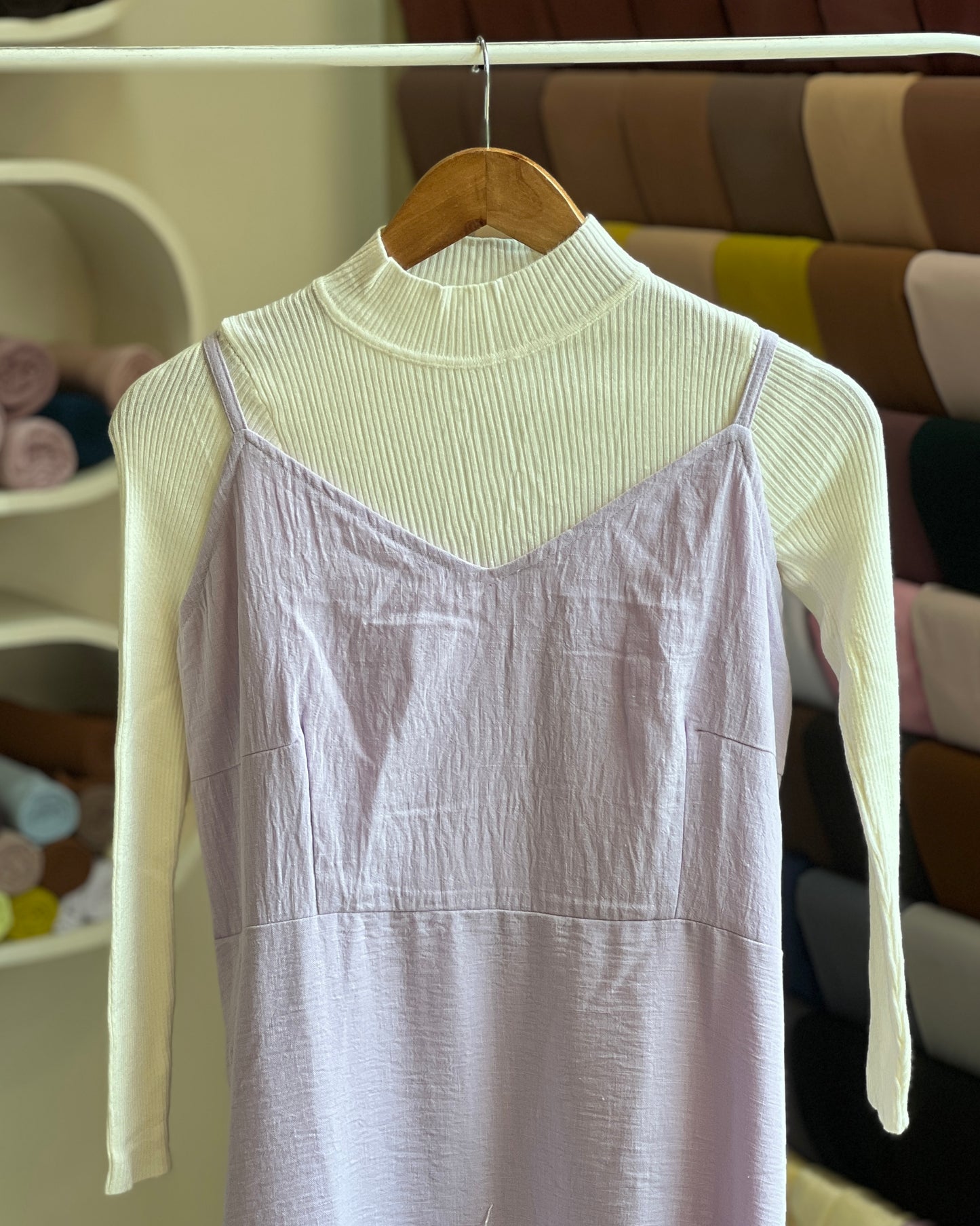 Light purple embroidered pinafore with white inner