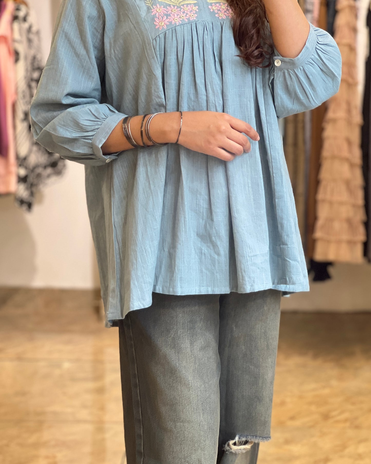 Tela by ash women sky blue short top
