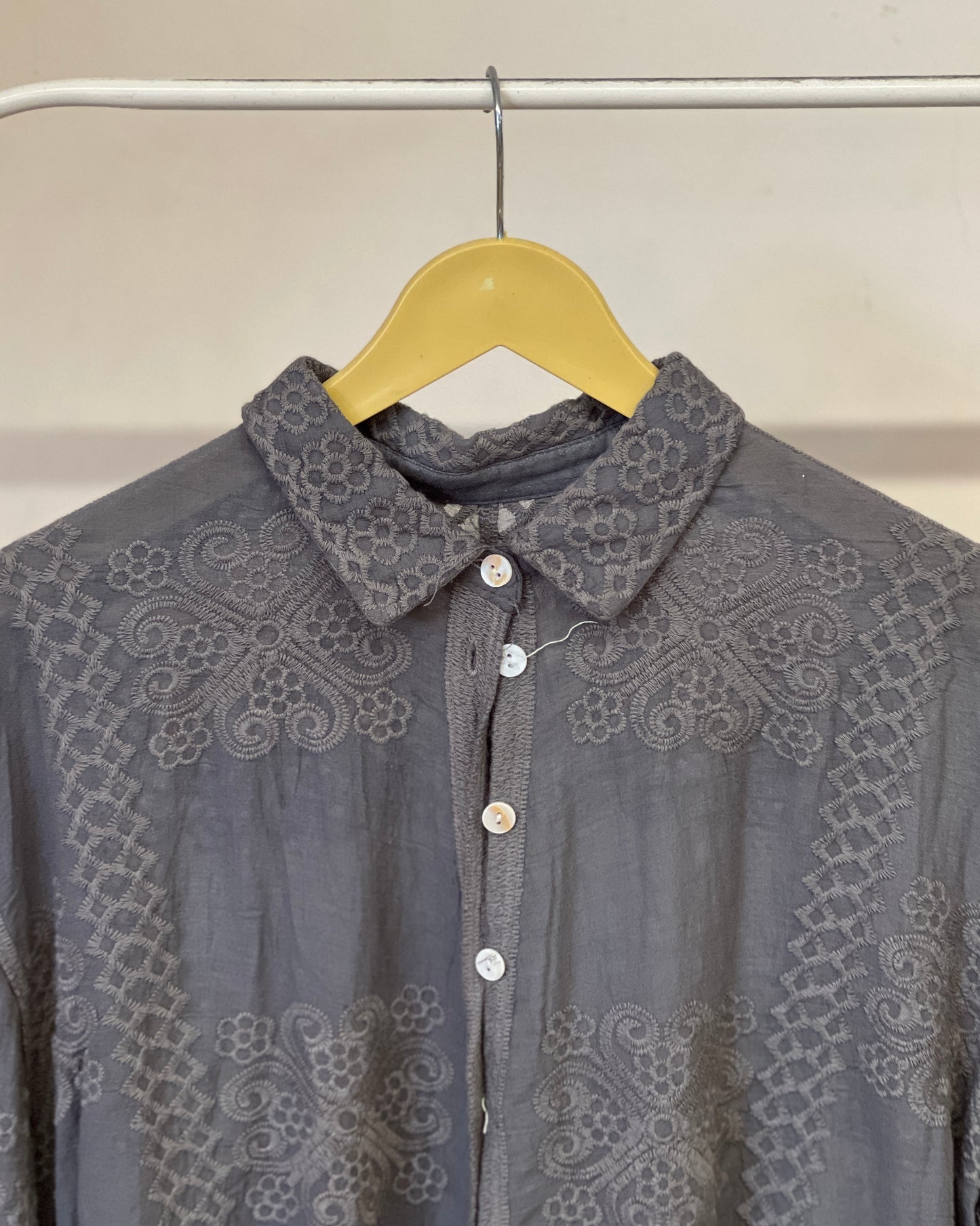 Tela by ash women dark grey cutwork embroidery shirt