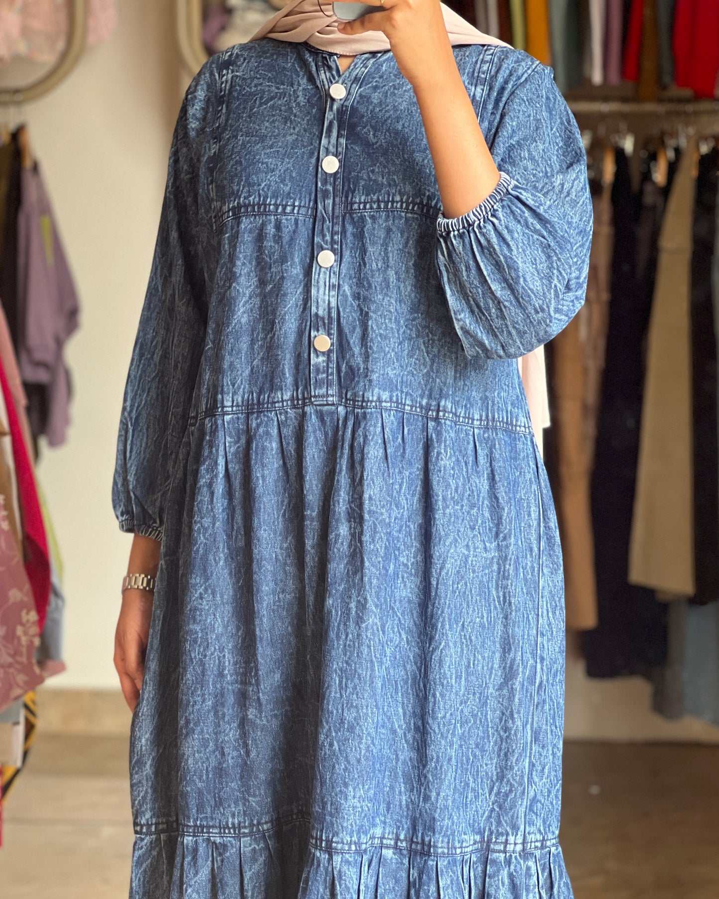Tela by ash women blue denim gown