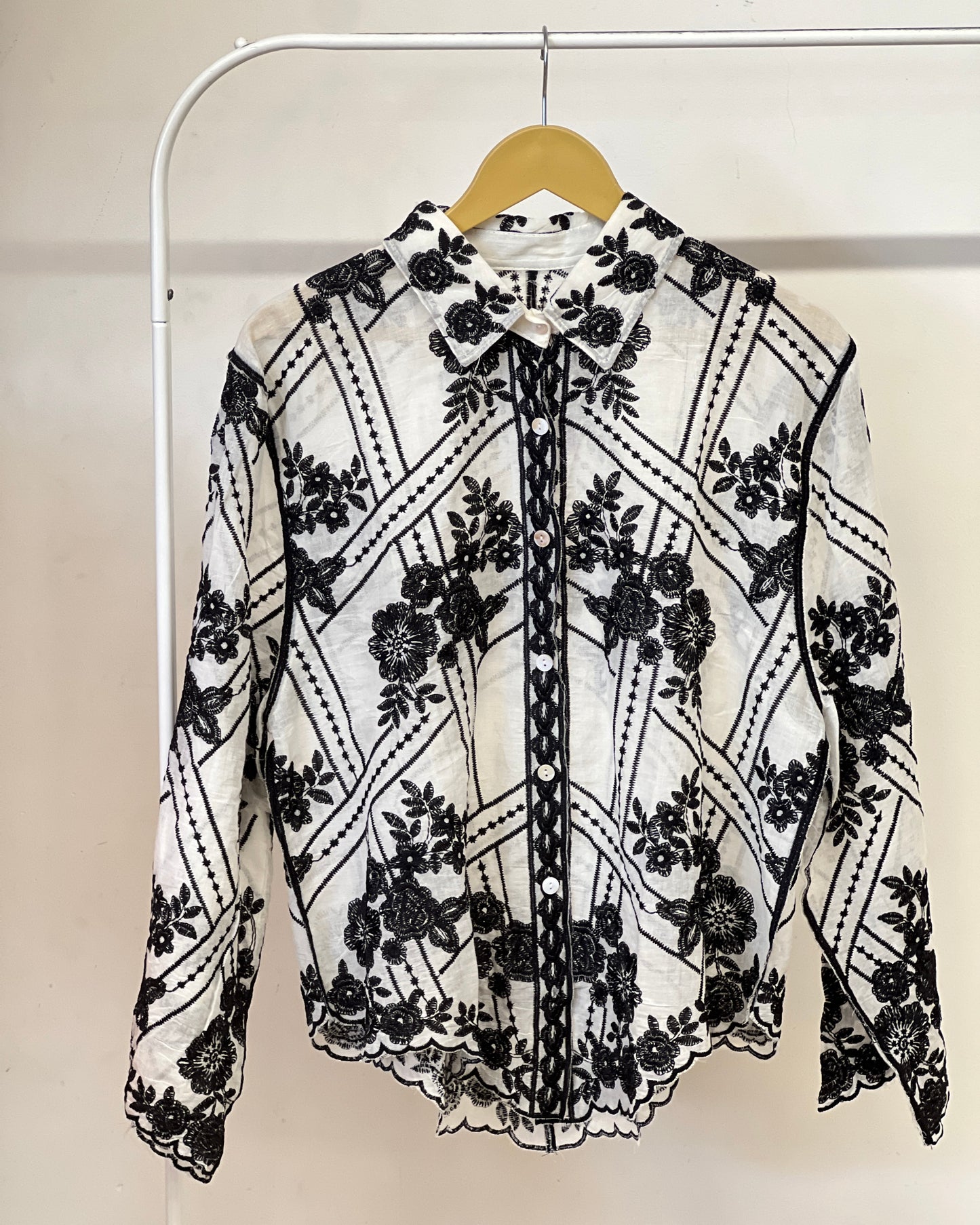 Tela by ash women white shirt with black embroidery shirt