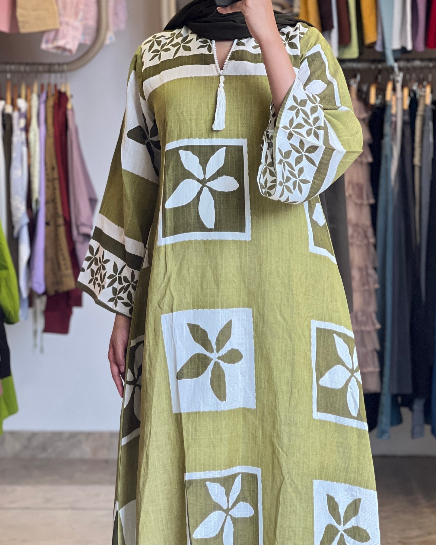 Tela by ash women imported green printed gown