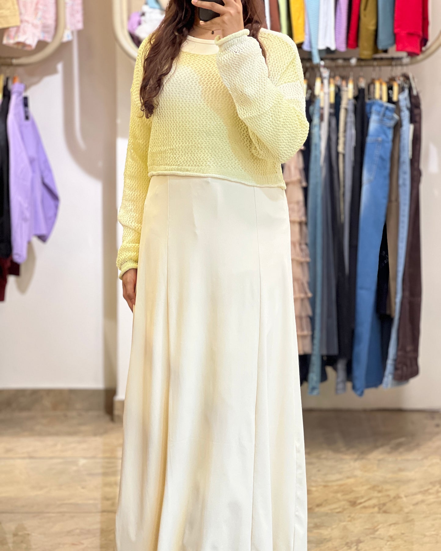 Tela by ash women bodycon long dress with crochet crop top