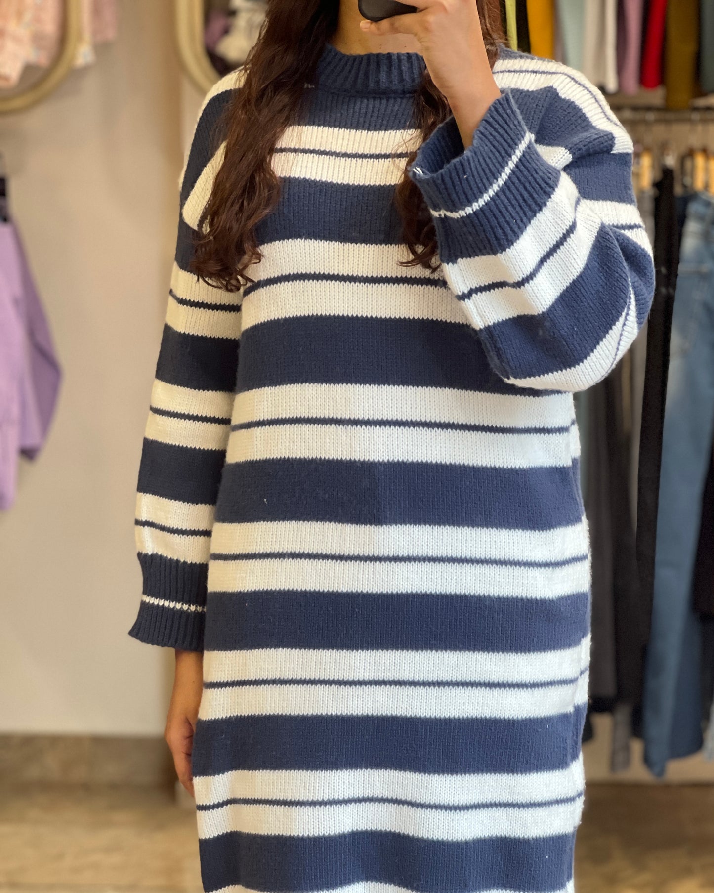 Tela by ash long blue white stripes sweater