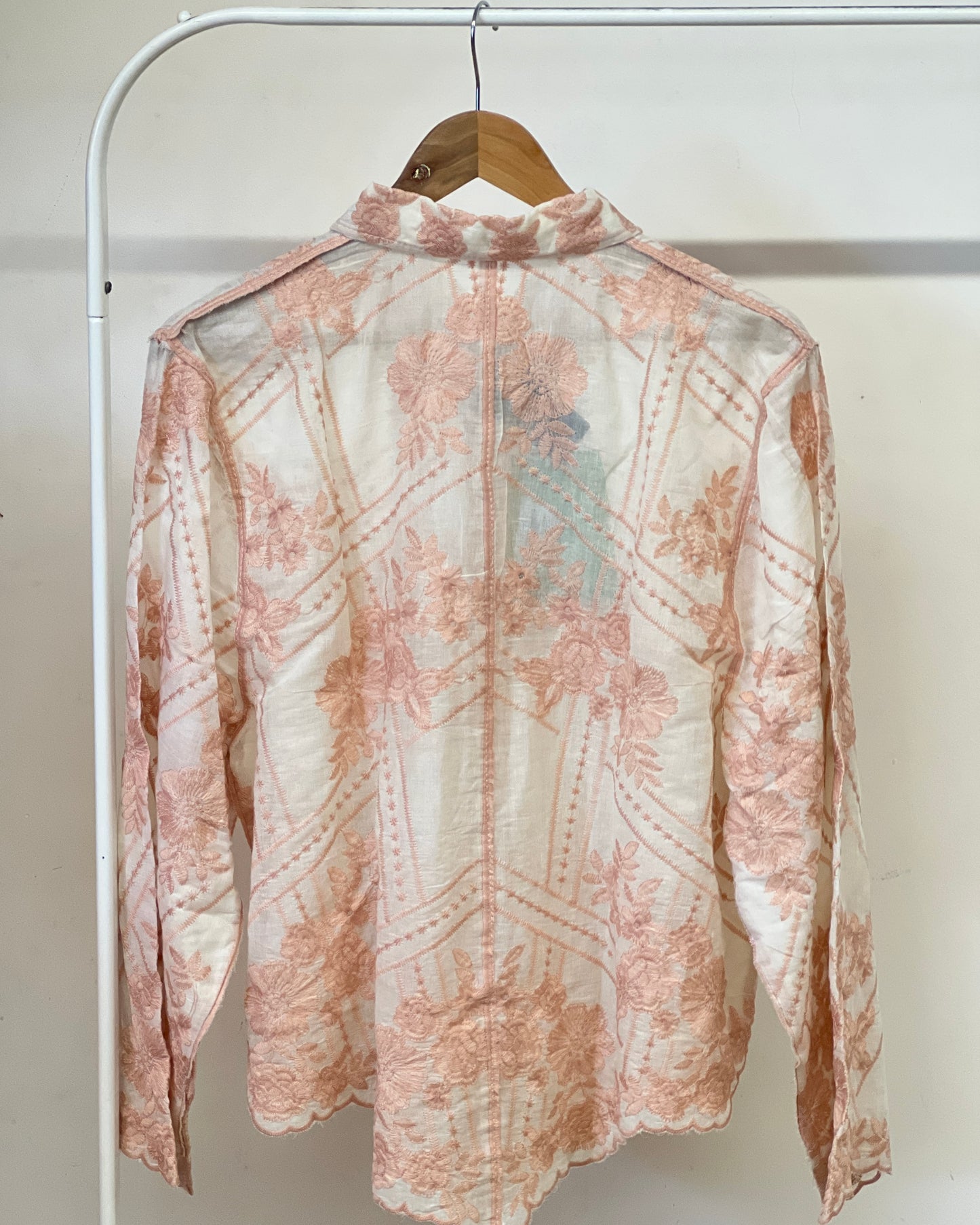 Tela by ash women white shirt with peach embroidery shirt