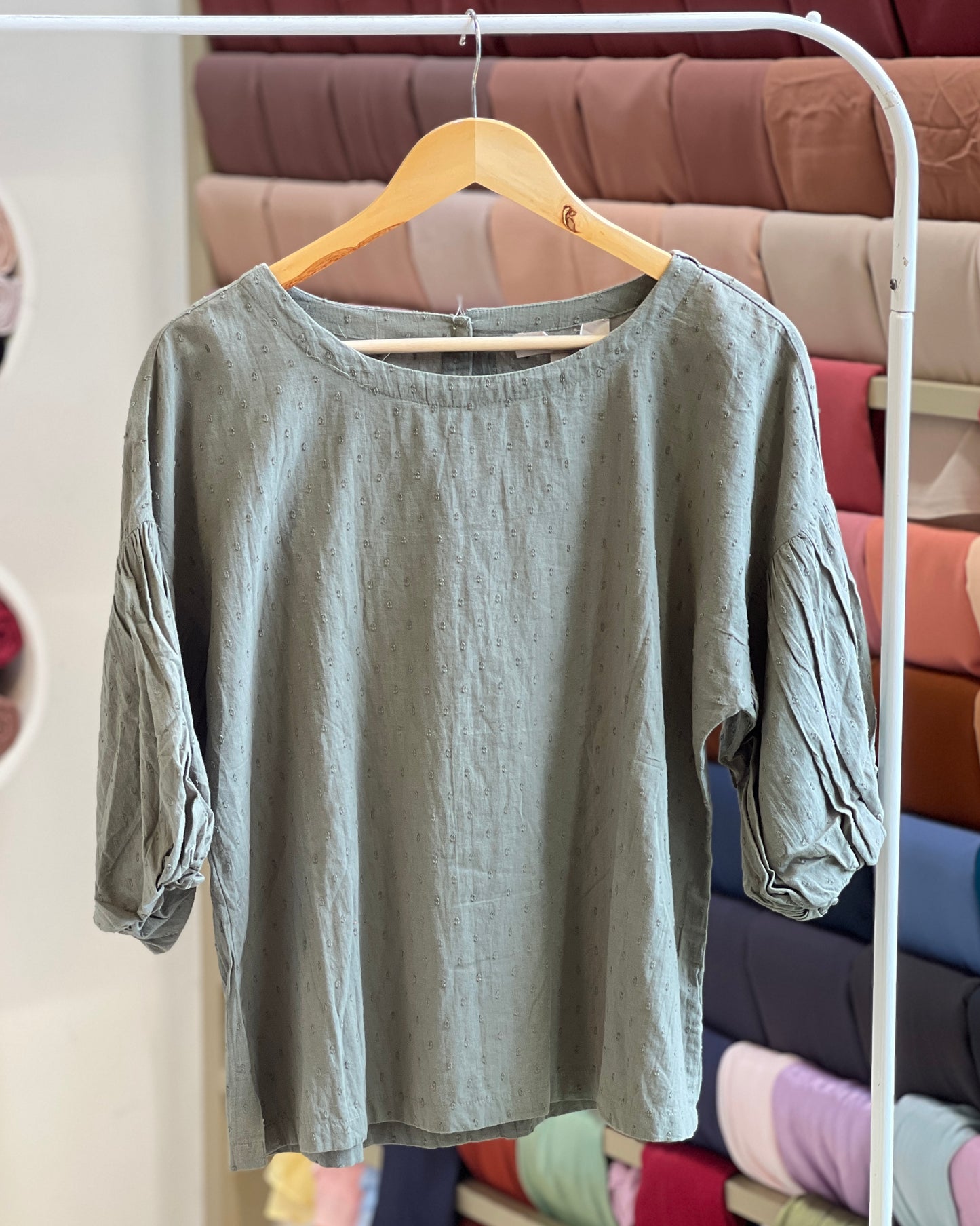 Tela by ash women saga green cotton-blend top with three-quarter sleeves