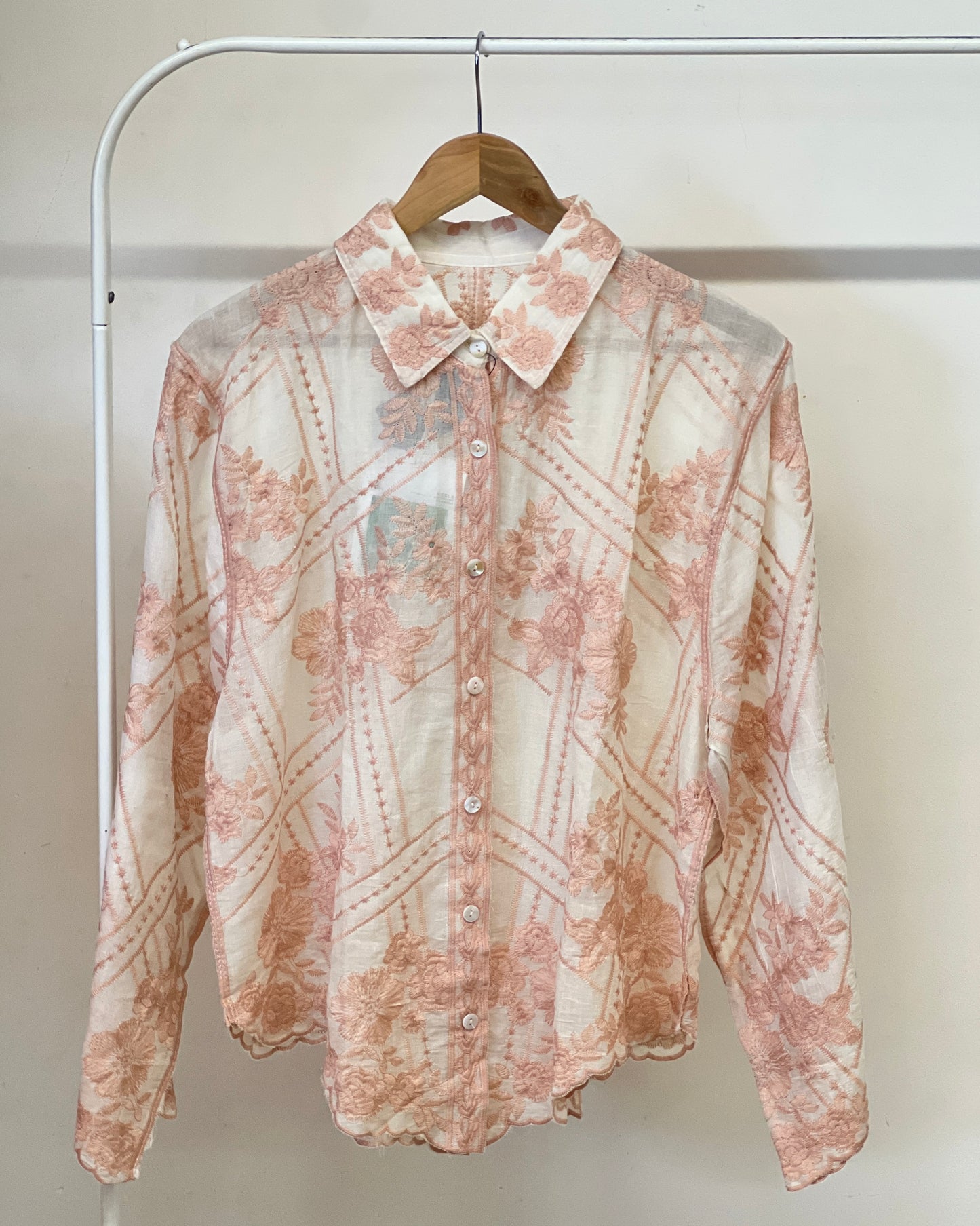 Tela by ash women white shirt with peach embroidery shirt