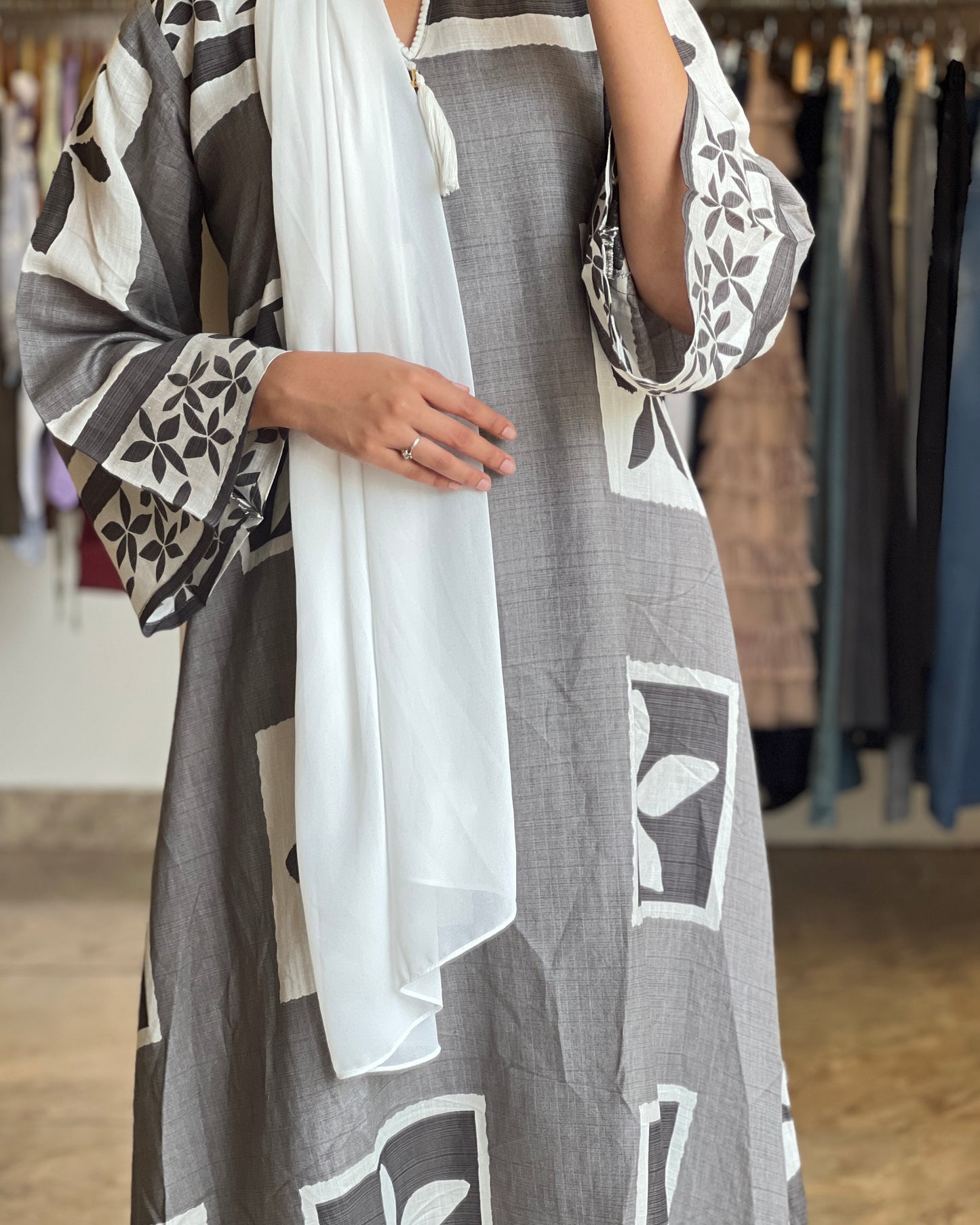 Tela by ash women grey imported printed gown