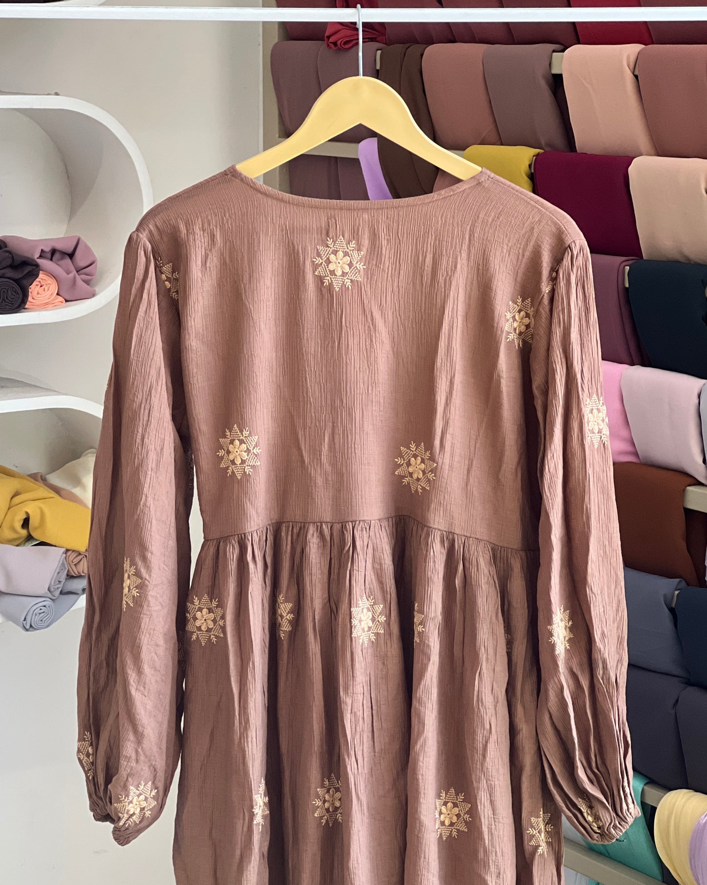 Women’s brown boho chic embroidered long dress