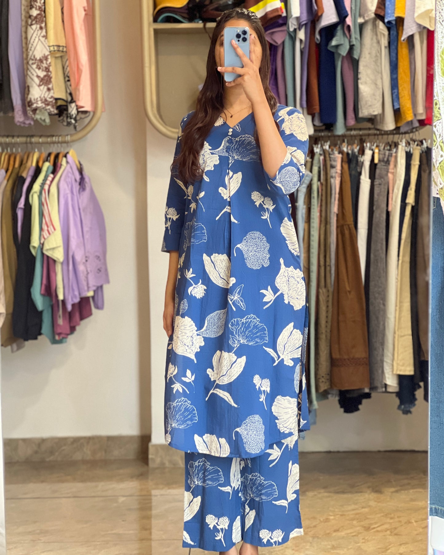 Blue floral print loungewear co-ord set