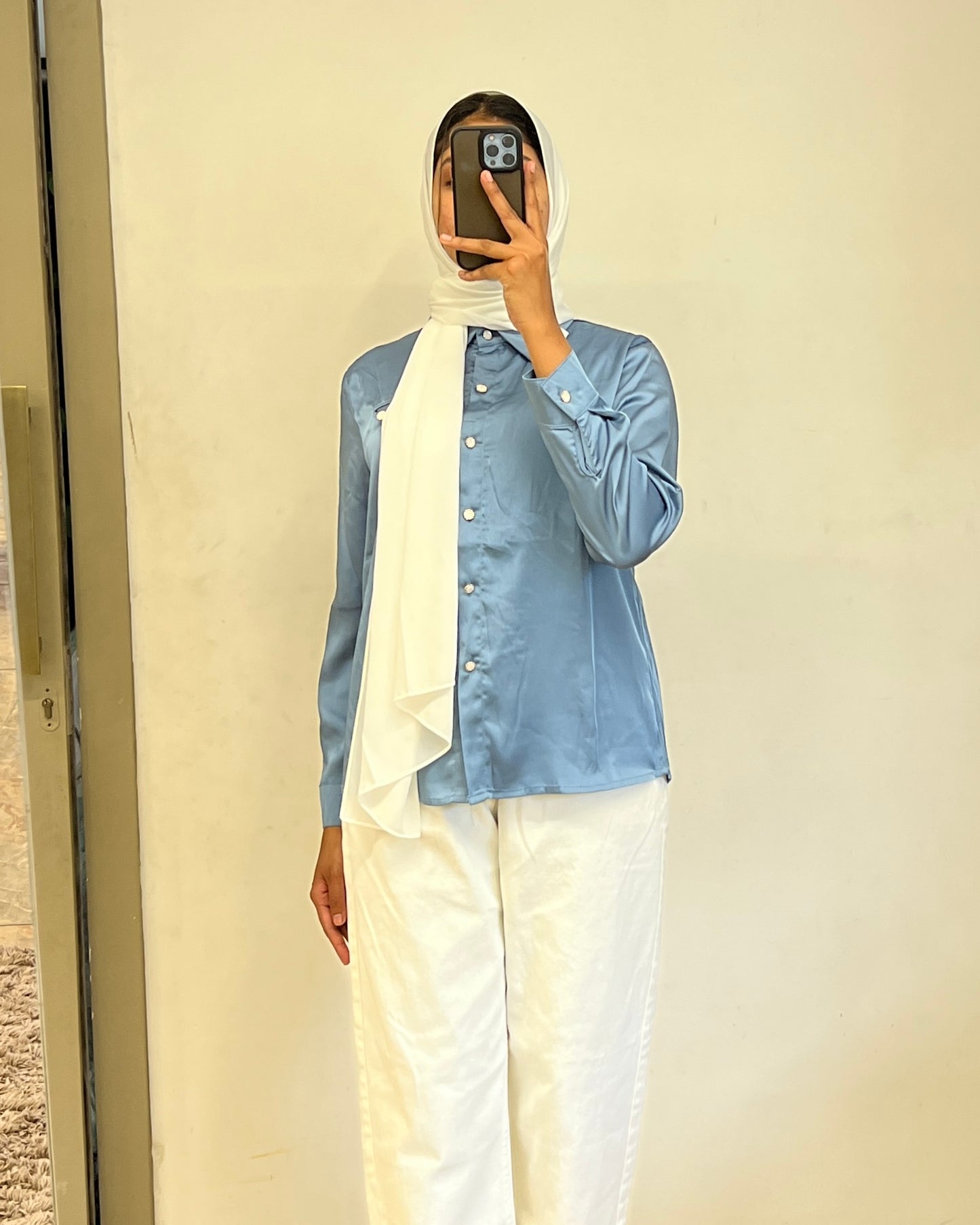 Tela by ash women light blue satin shirt
