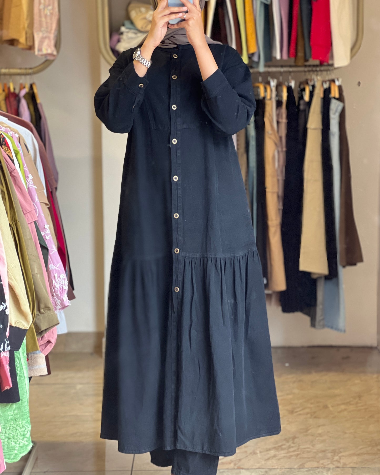 Tela by ash women black denim gown