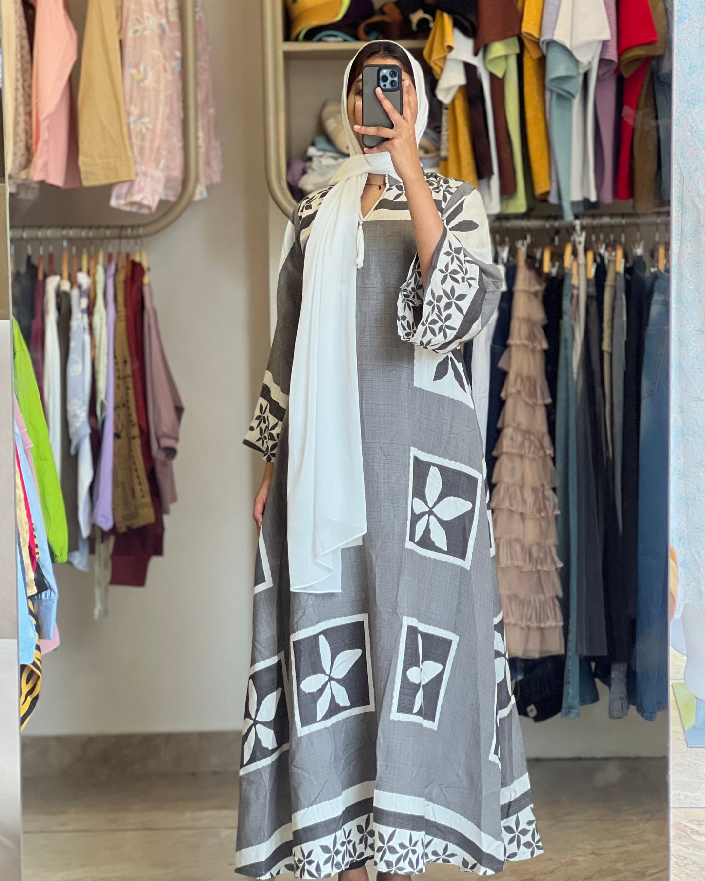 Tela by ash women grey imported printed gown