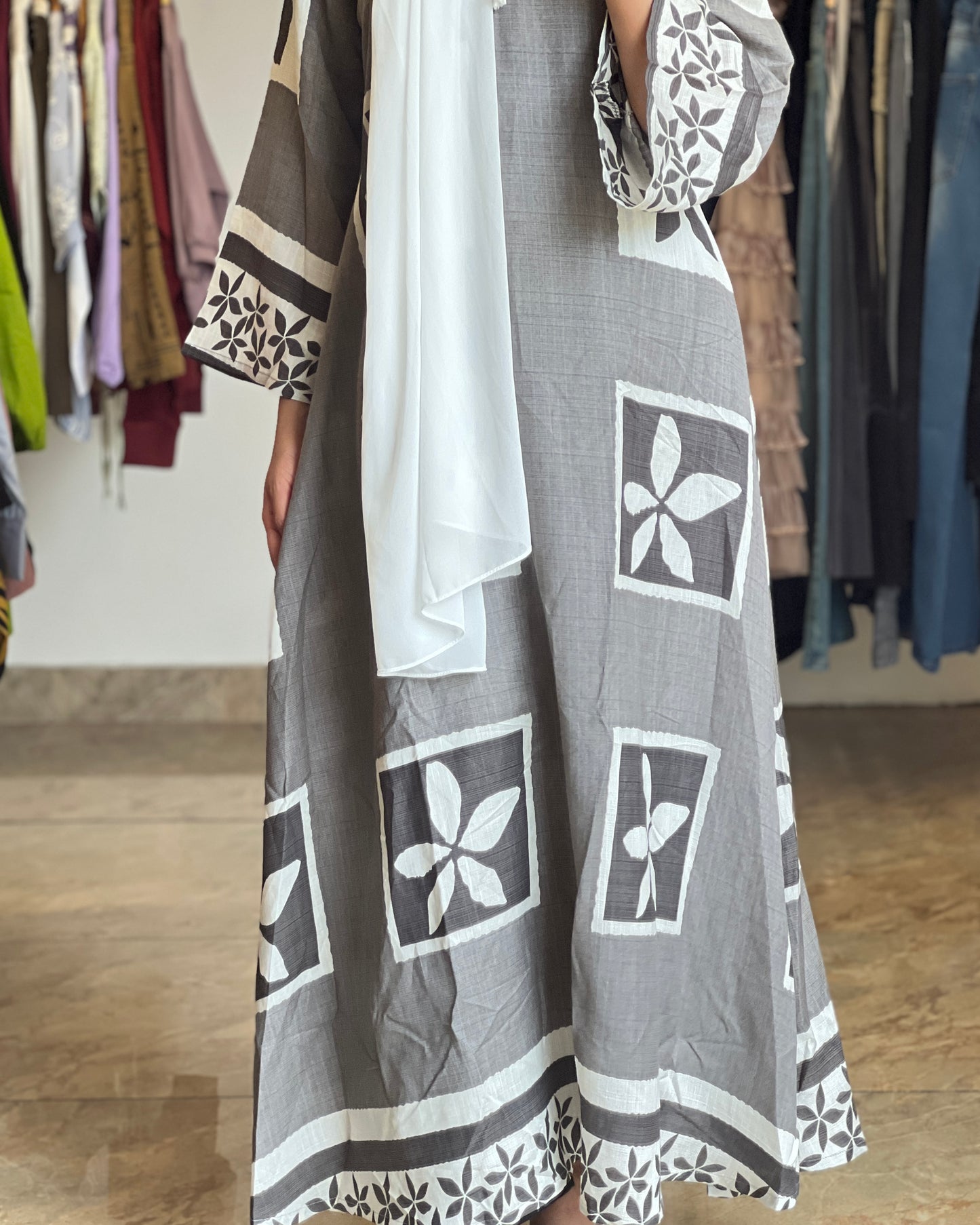 Tela by ash women grey imported printed gown