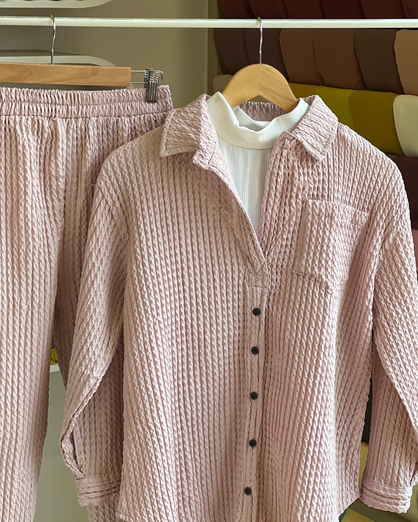 Casual ribbed light pink co-ord set