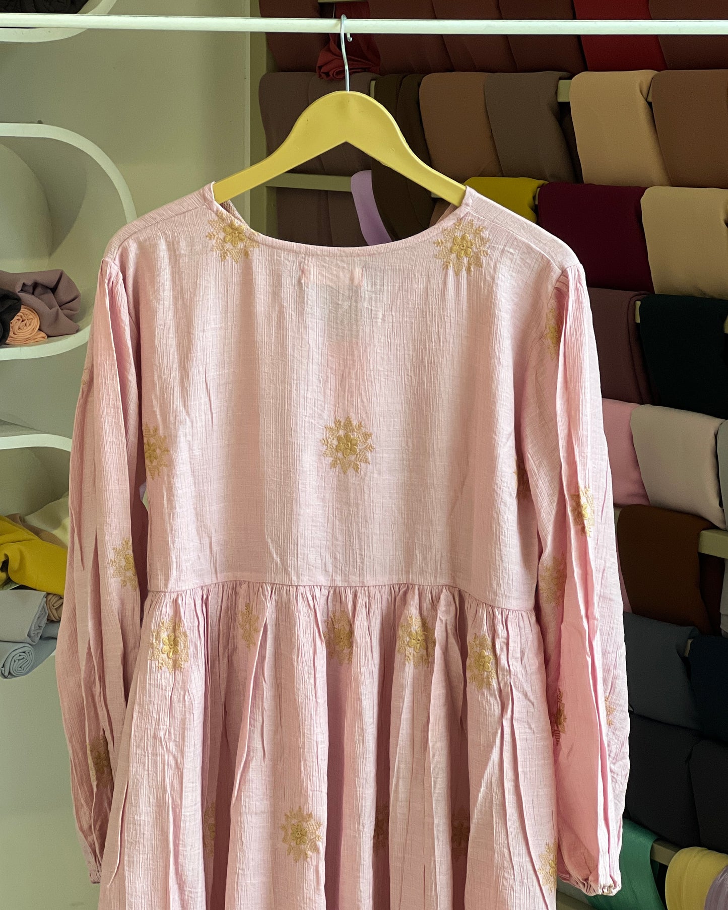 Women’s light pink boho chic embroidered long dress