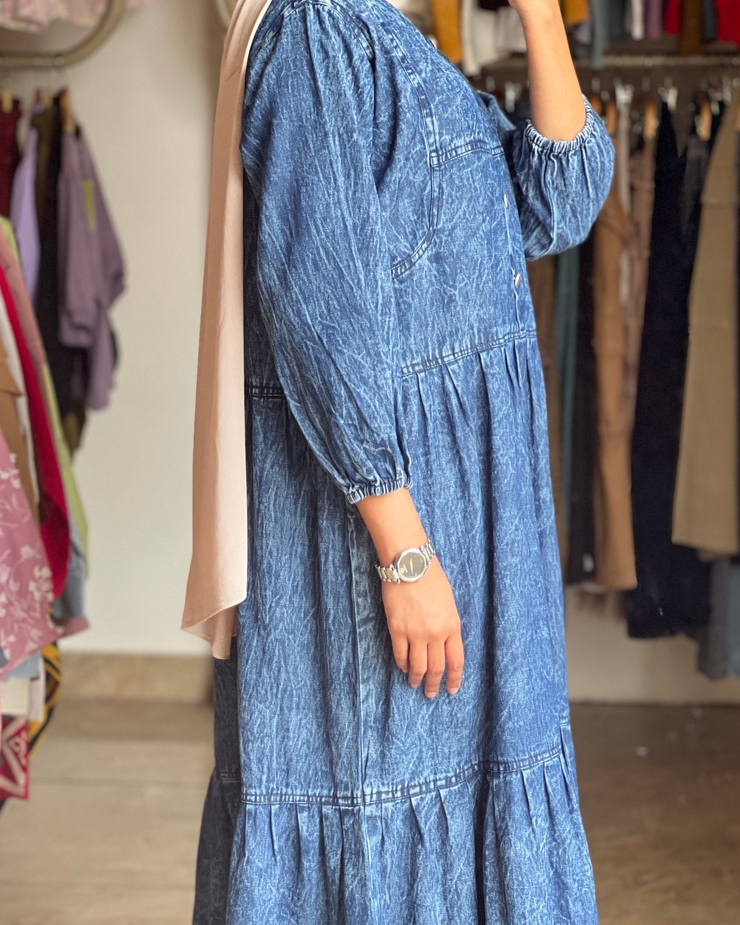 Tela by ash women blue denim gown
