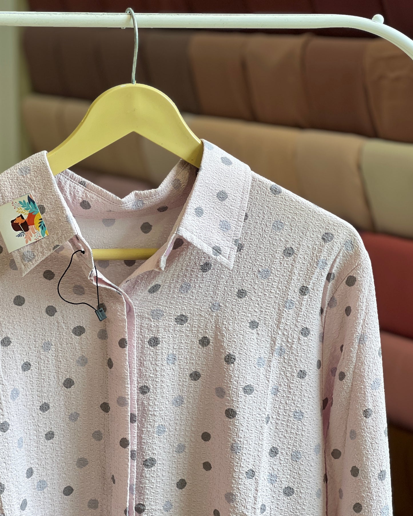 Tela by ash women pink polka dot button-up blouse with pleated hem