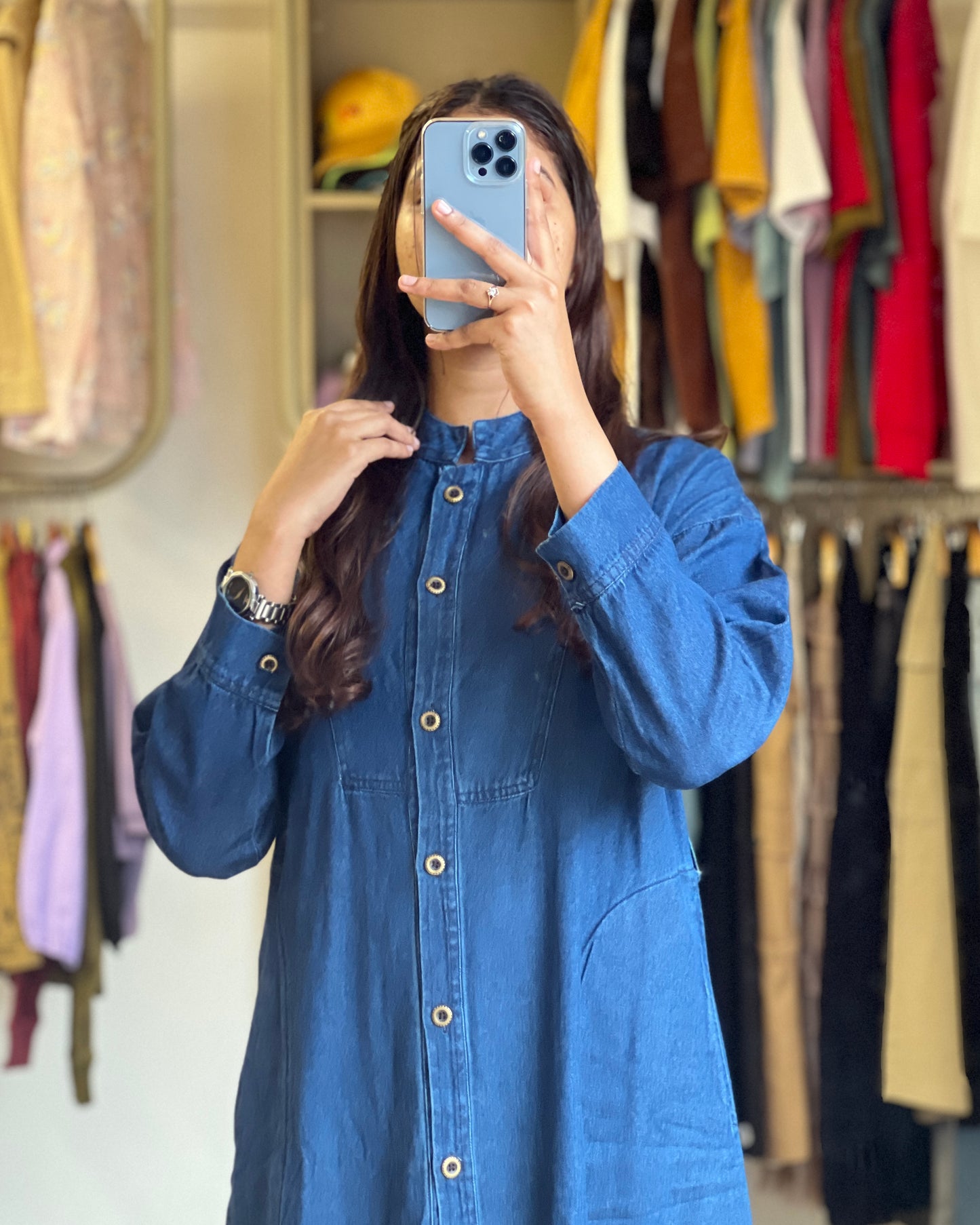 Tela by ash women blue denim gown
