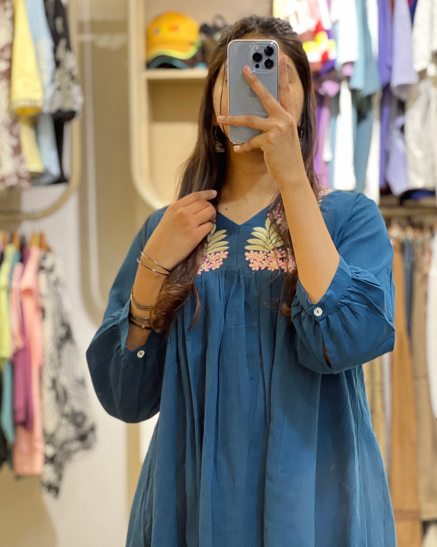 women blue short top