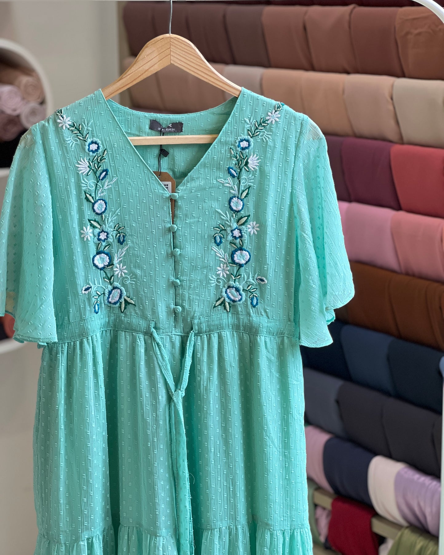 Tela by ash women light blue tier maxi dress with embroidery